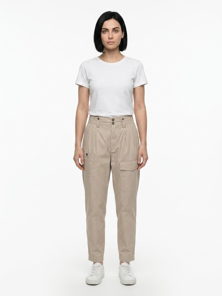 Beige Cotton Cargo Pants