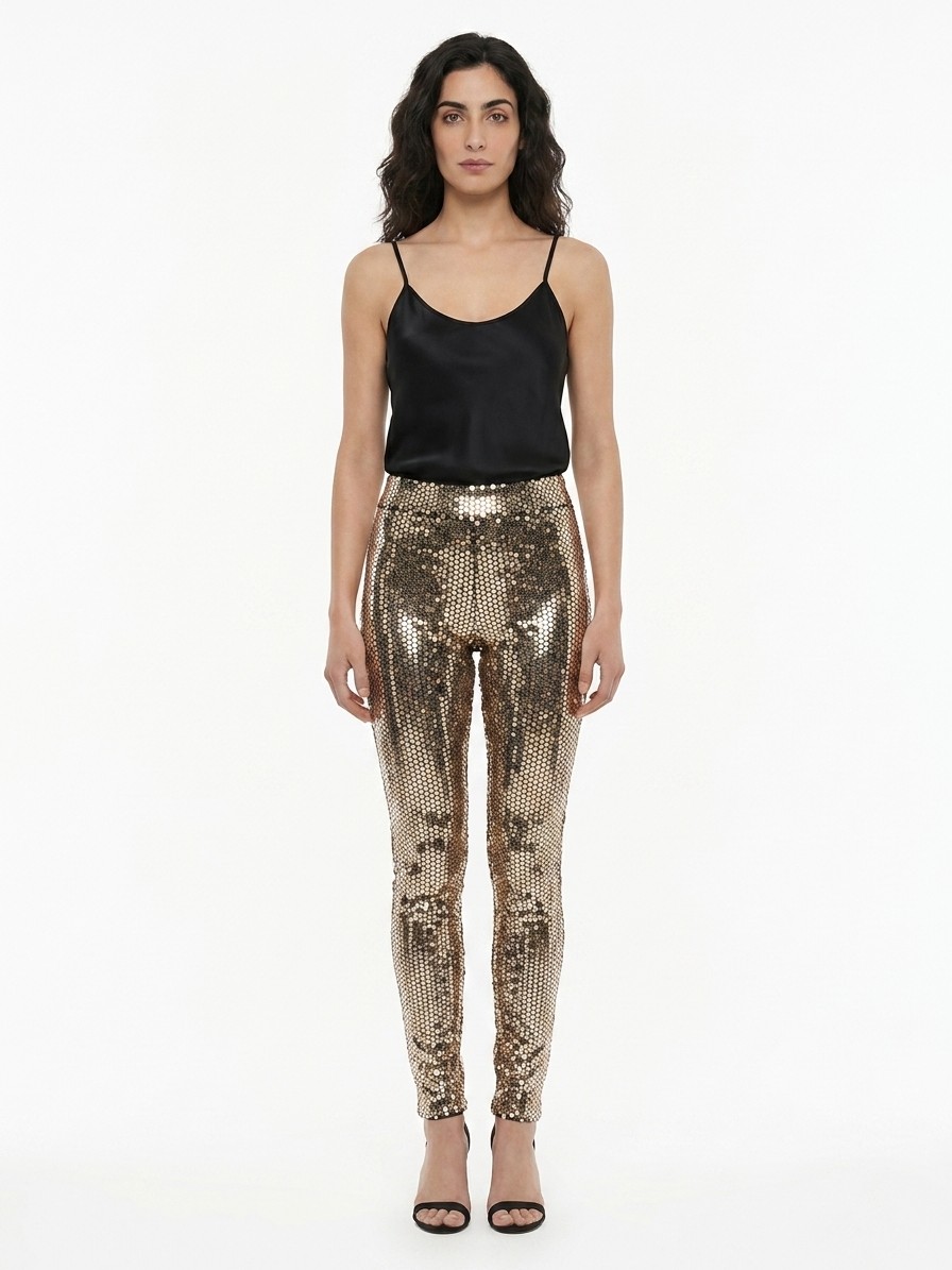 Gold Elastane Casual Pants
