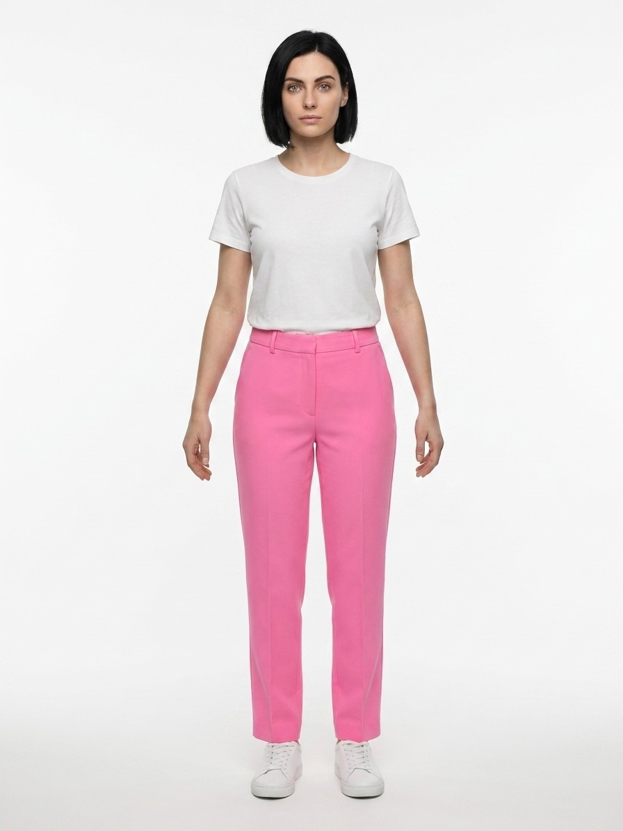 Pink Elastane Casual Pants