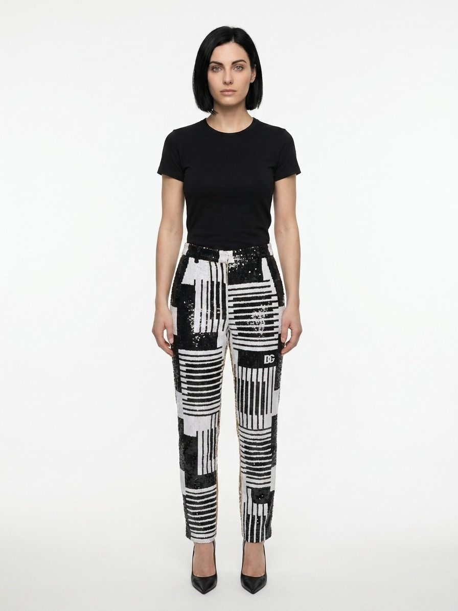 Black And White Polyamide Pants