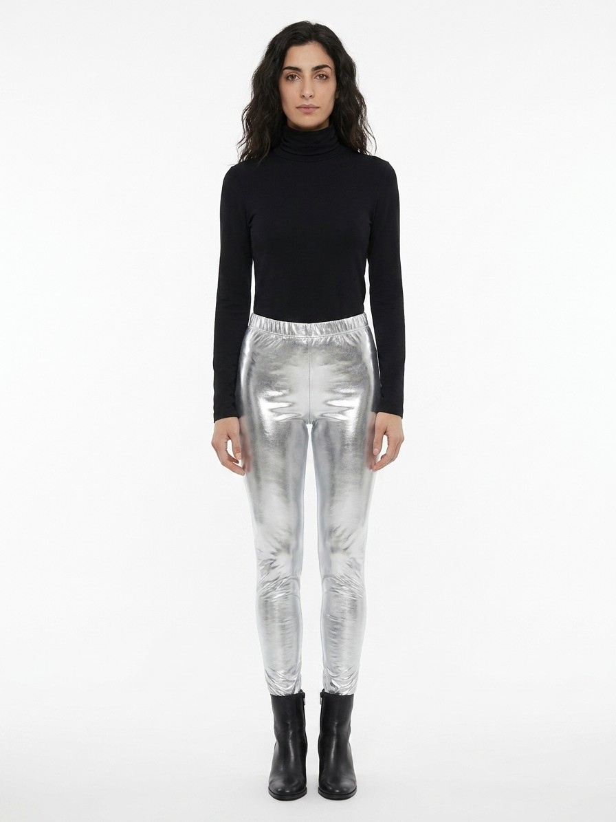 Silver Elastane Casual Pants