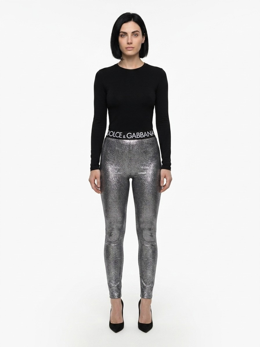 Silver Polyester Leggings