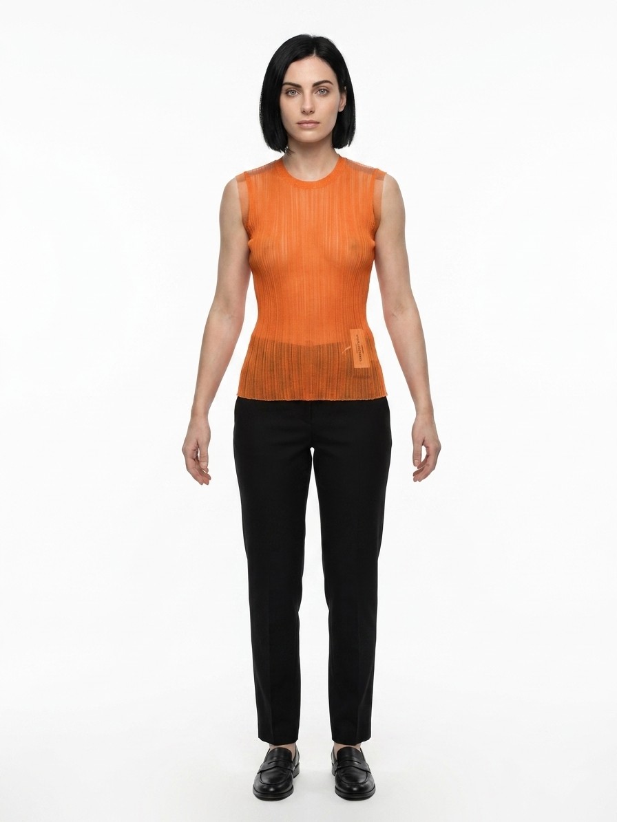 Orange Polyester Tank Tops