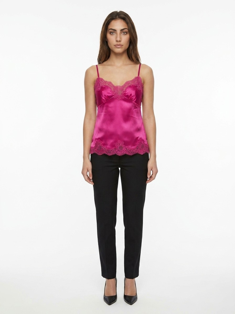 Pink Elastane Sleeveles T-Shirt