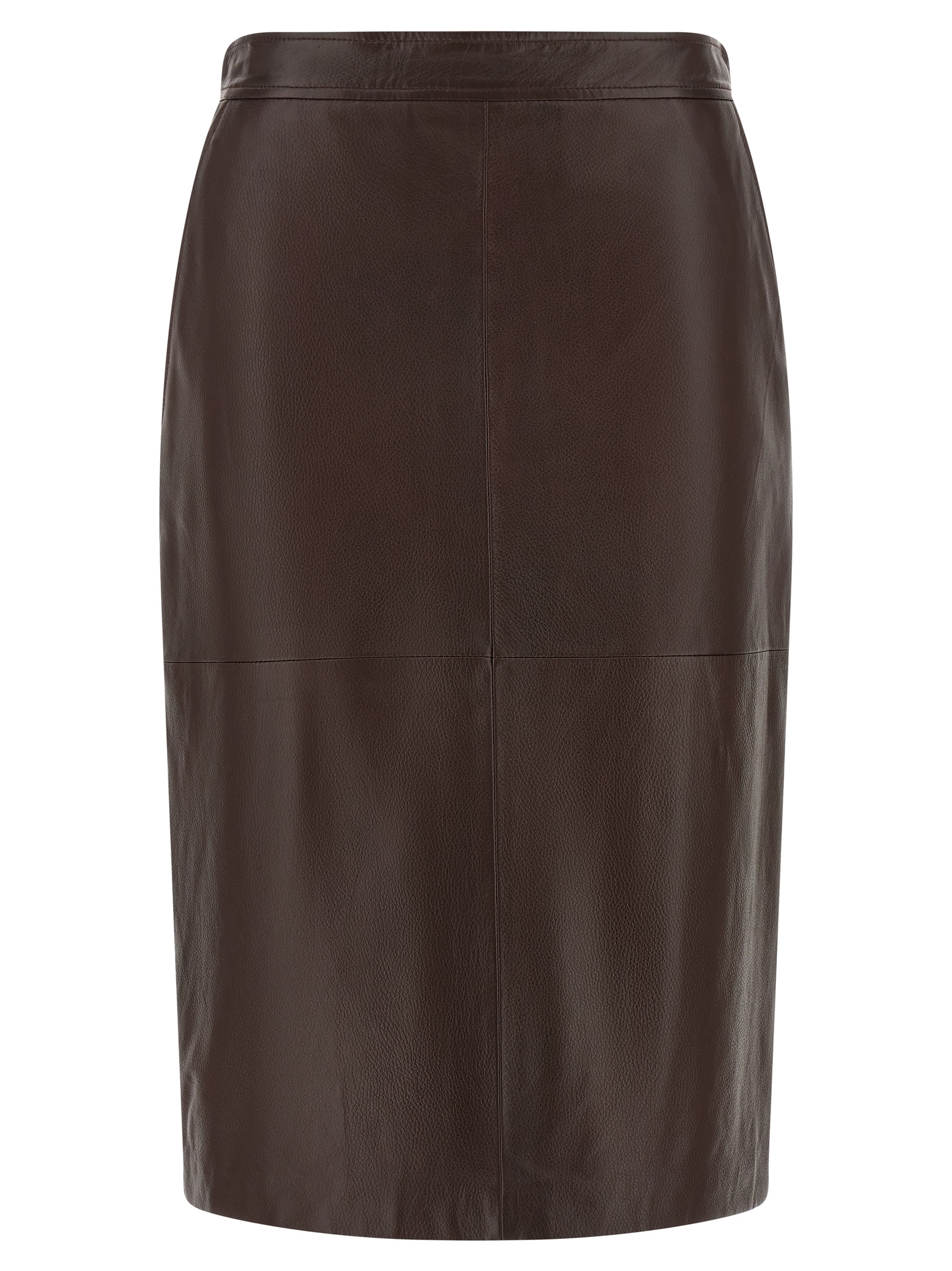 Brown Lamb Leather Midi Skirt