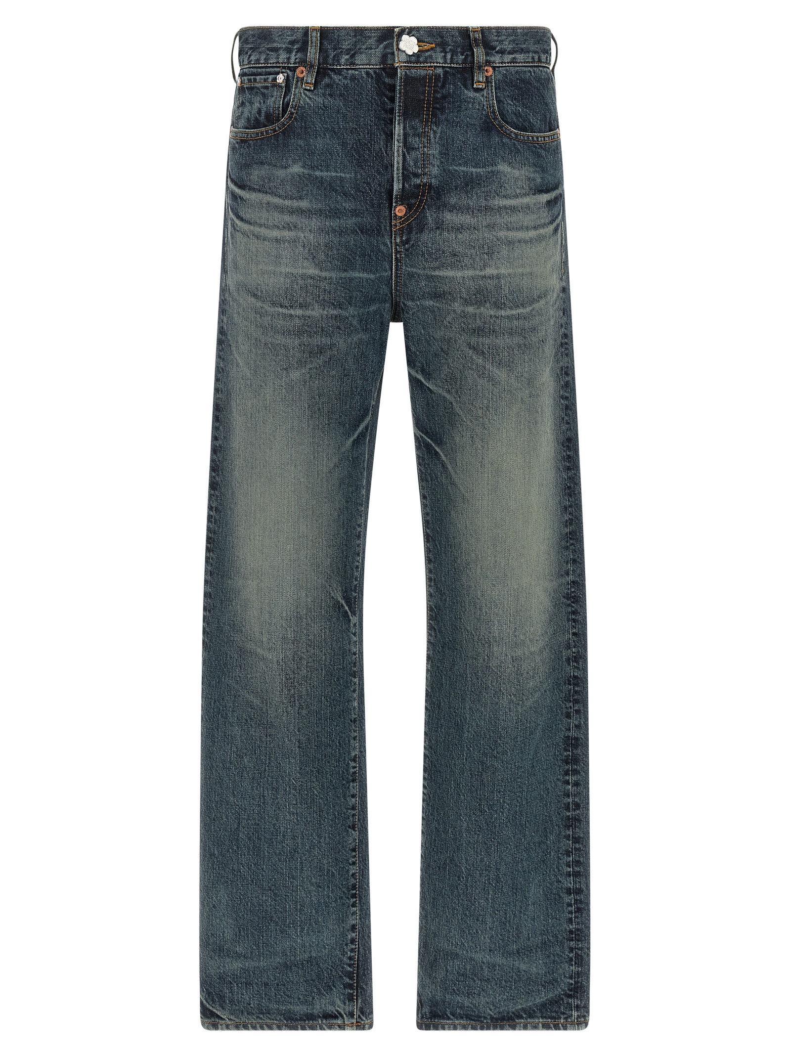 Blue Cotton Straight-Leg Jeans