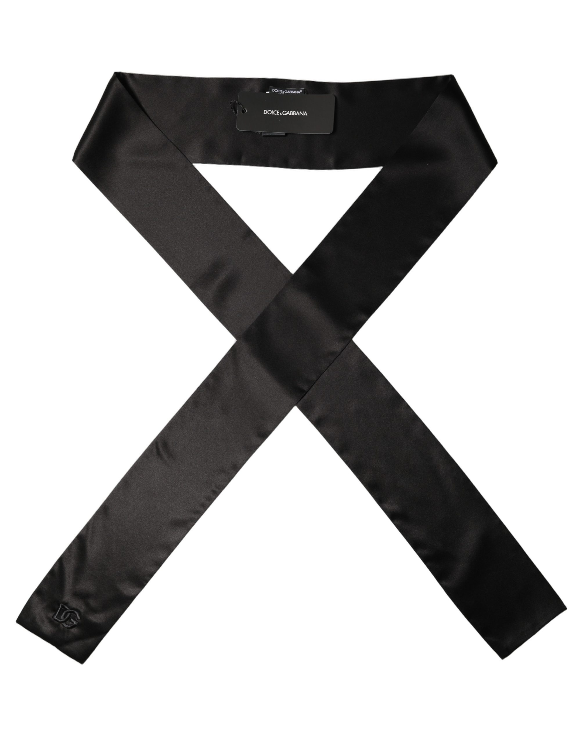 Men Black Satin Silk Skinny Neck Shawl Scarf