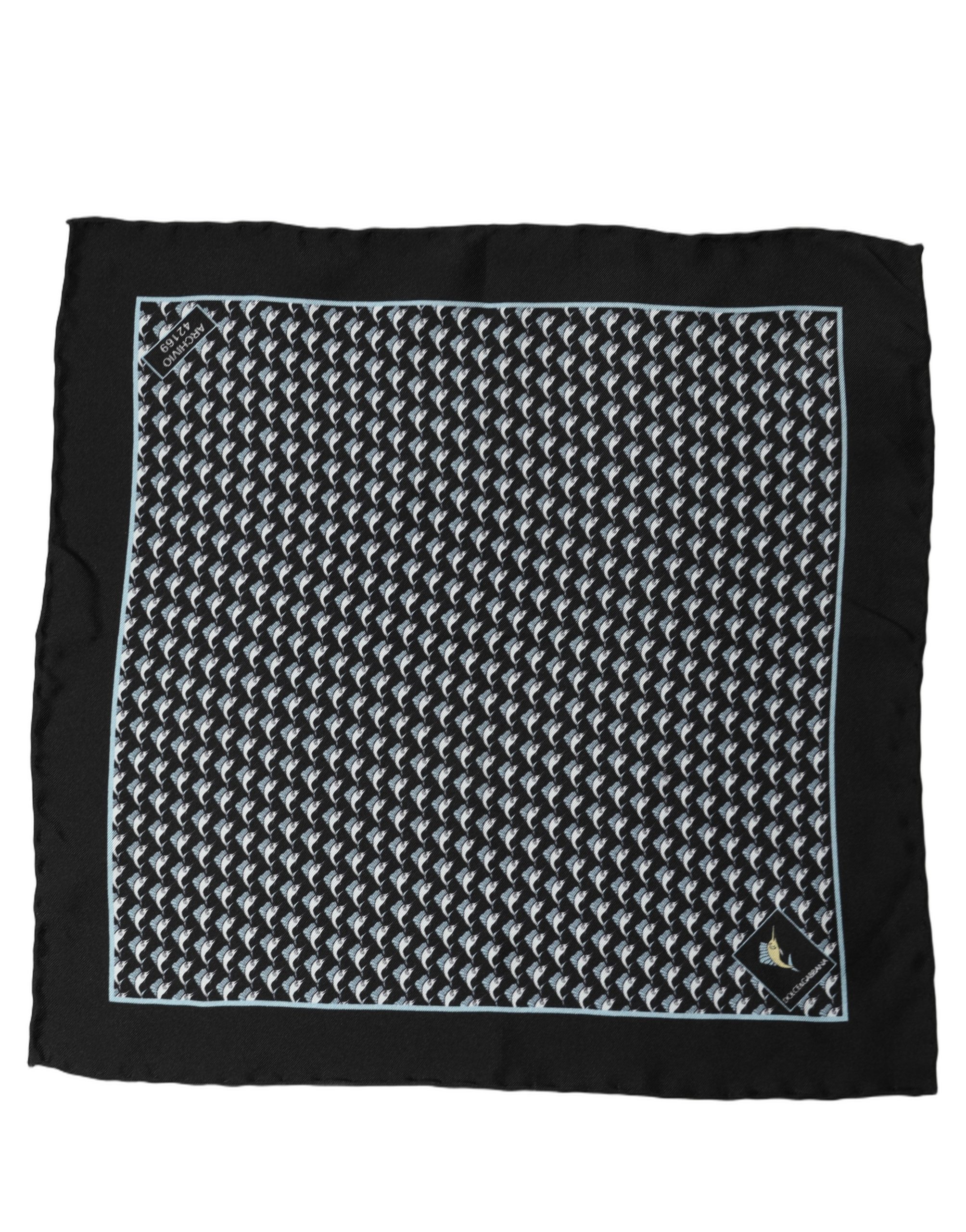 Black Silk Geometric Handkerchief Pocket Scarf