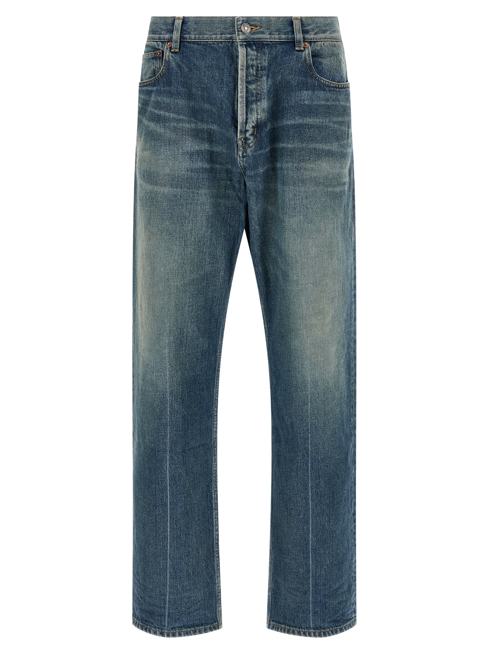 Blue Cotton Tapered Jeans
