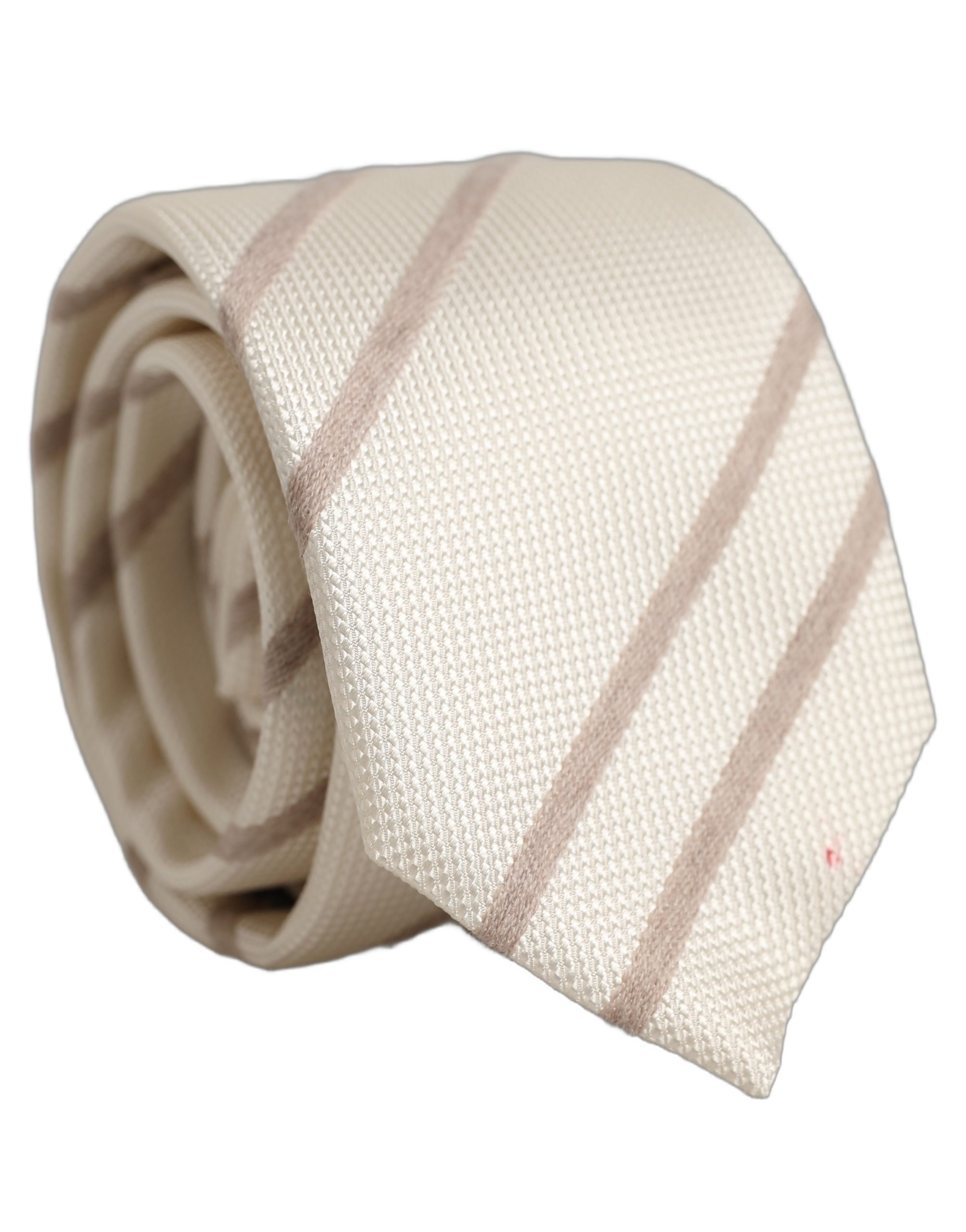 Men Off White Silk Stripes Adjustable Tied Necktie Tie