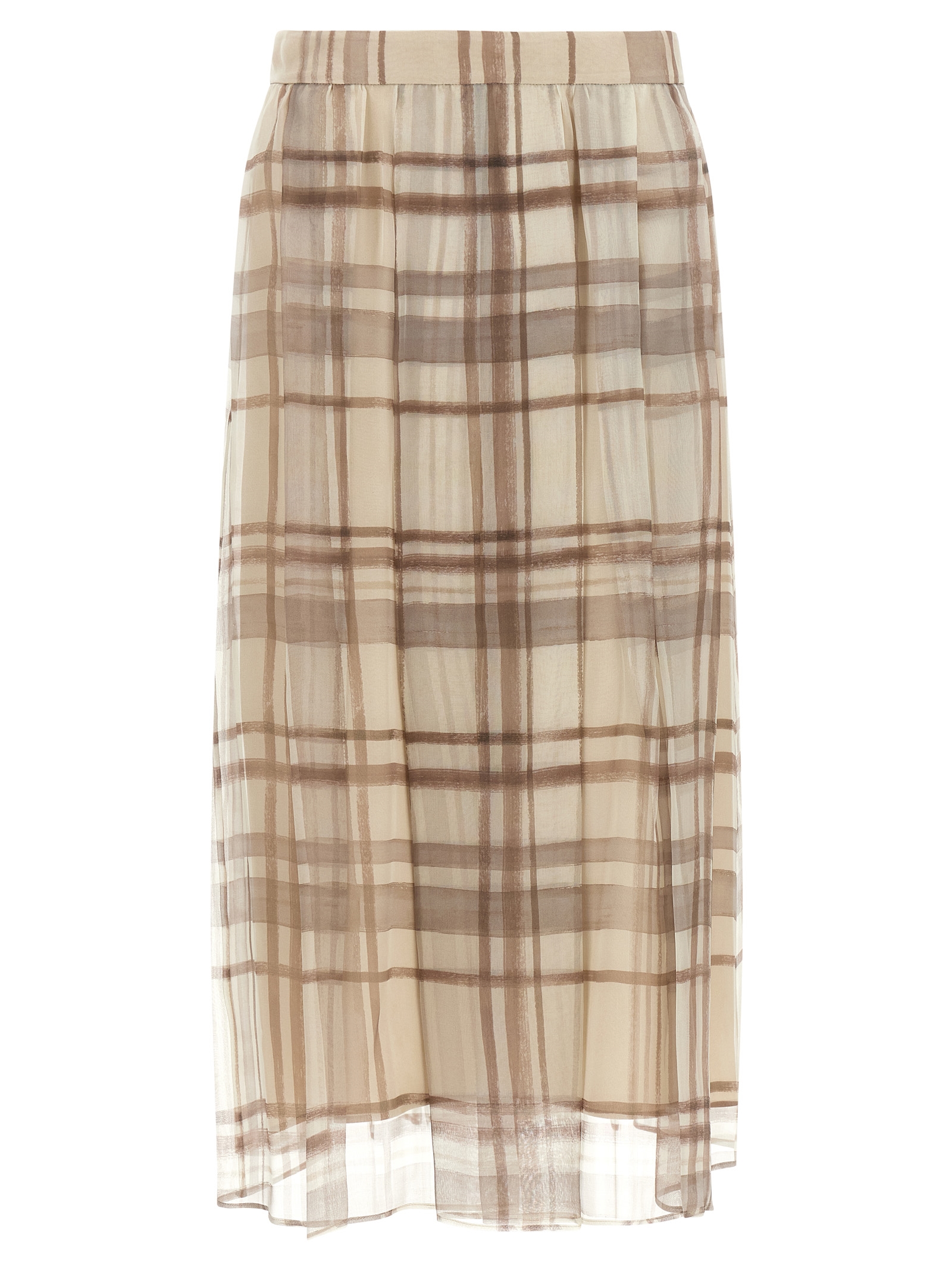 Beige Silk Midi Skirt