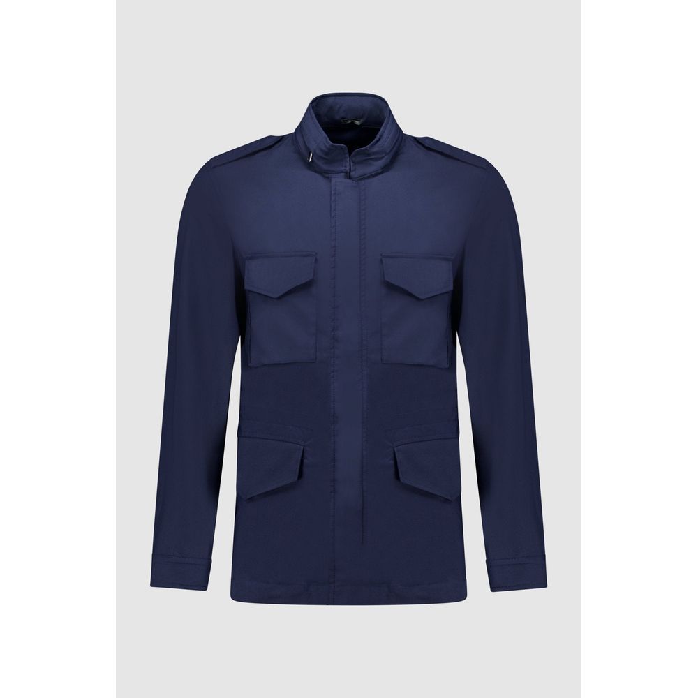 Blue Cotton Full-Length Jacket