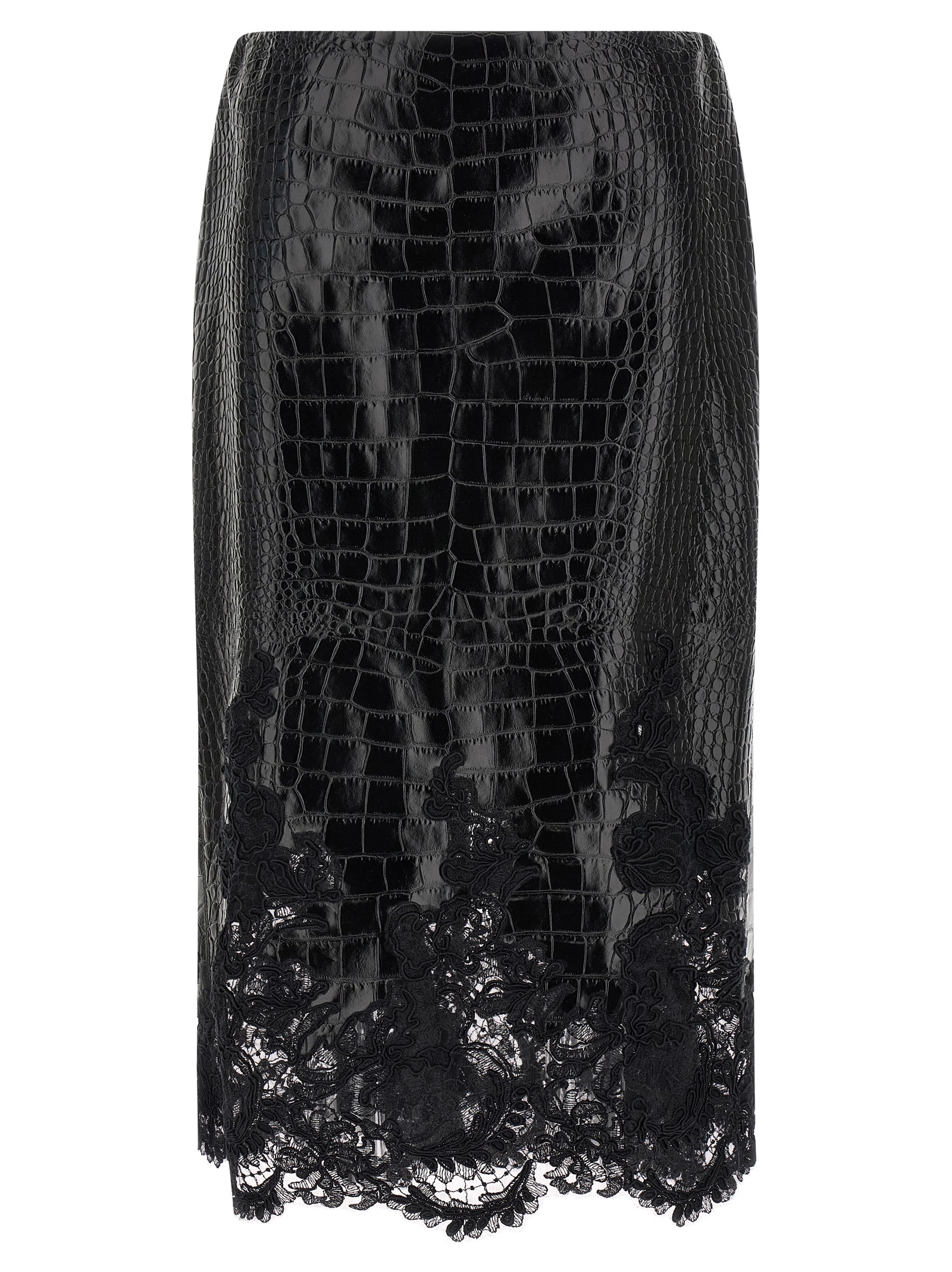 Black Calfskin Midi Skirt