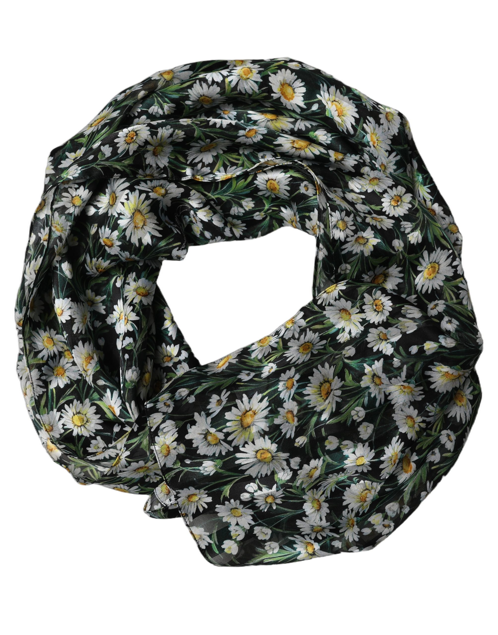 Black Floral Daisy Square Foulard Scarf
