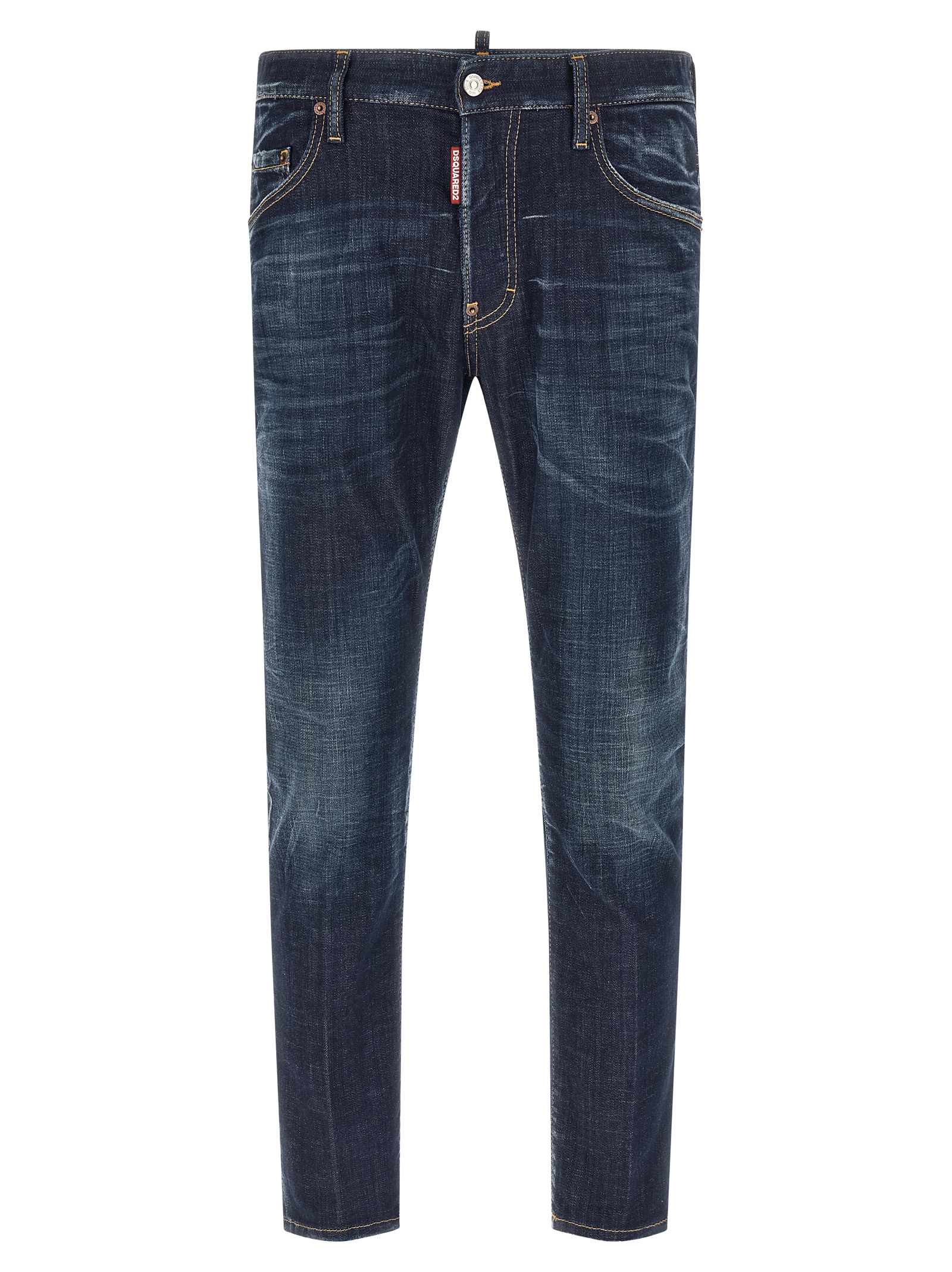 Blue Cotton Straight-Leg Jeans