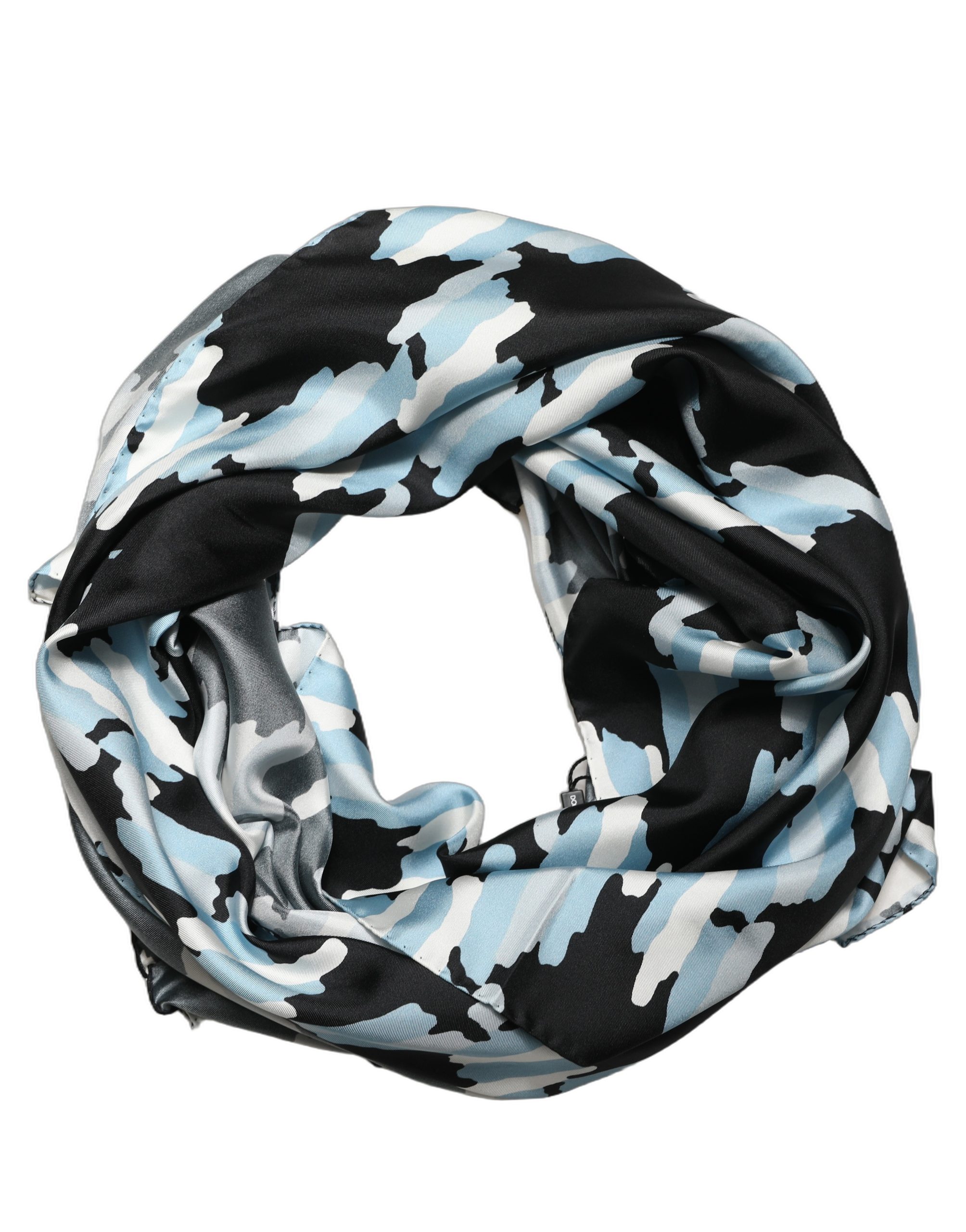 Dolce & Gabbana Black Blue Abstract Silk Shawl Stole Women's Scarf