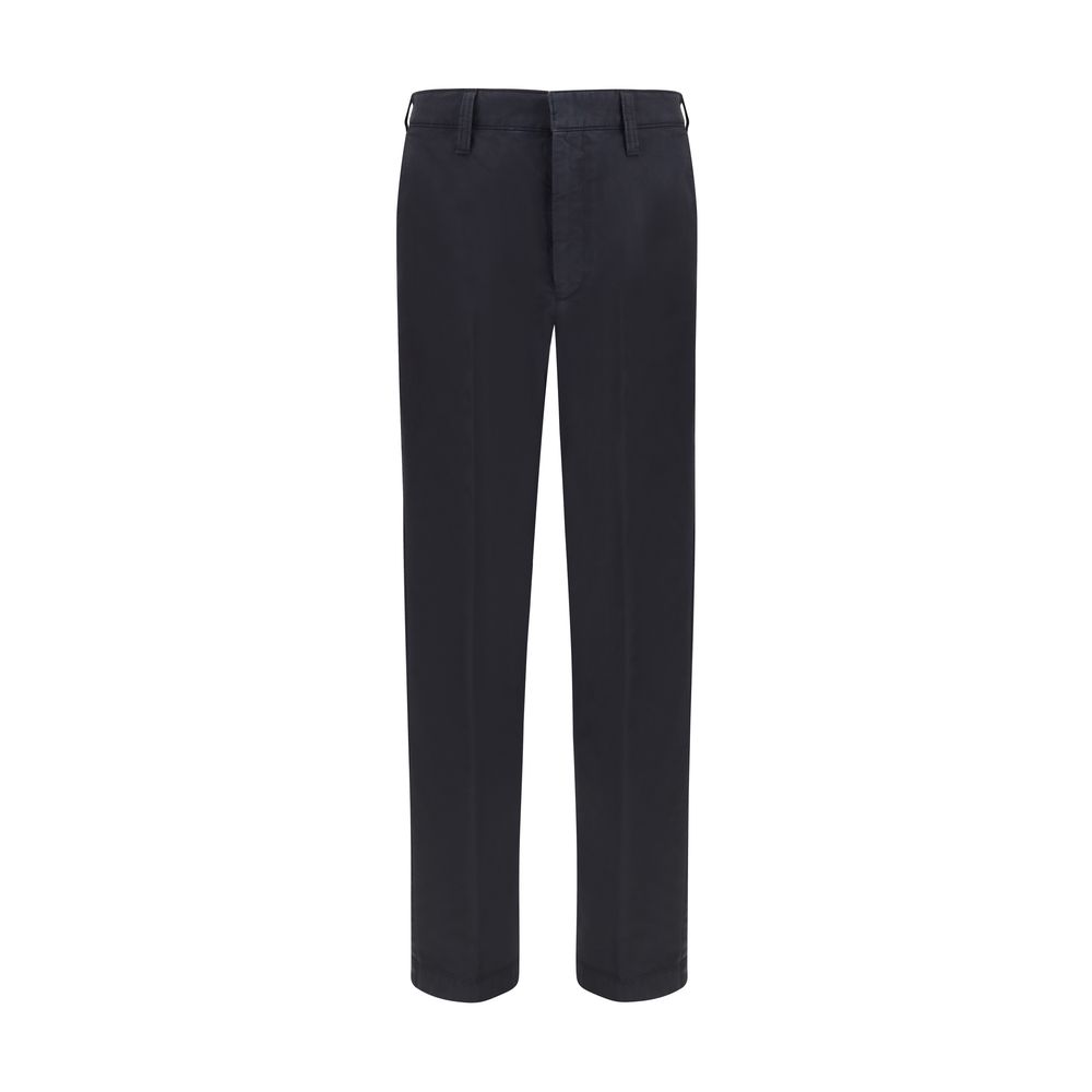 Blue Cotton Casual Pants