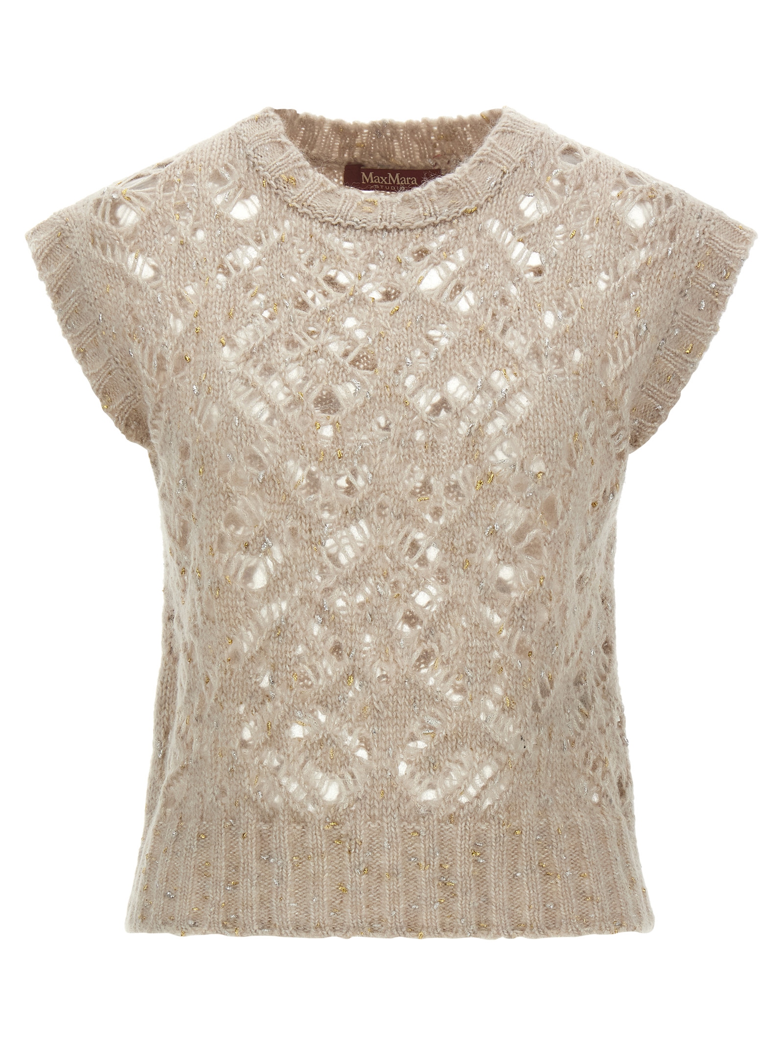 Beige Alpaca Leather Sleeveless Jacket