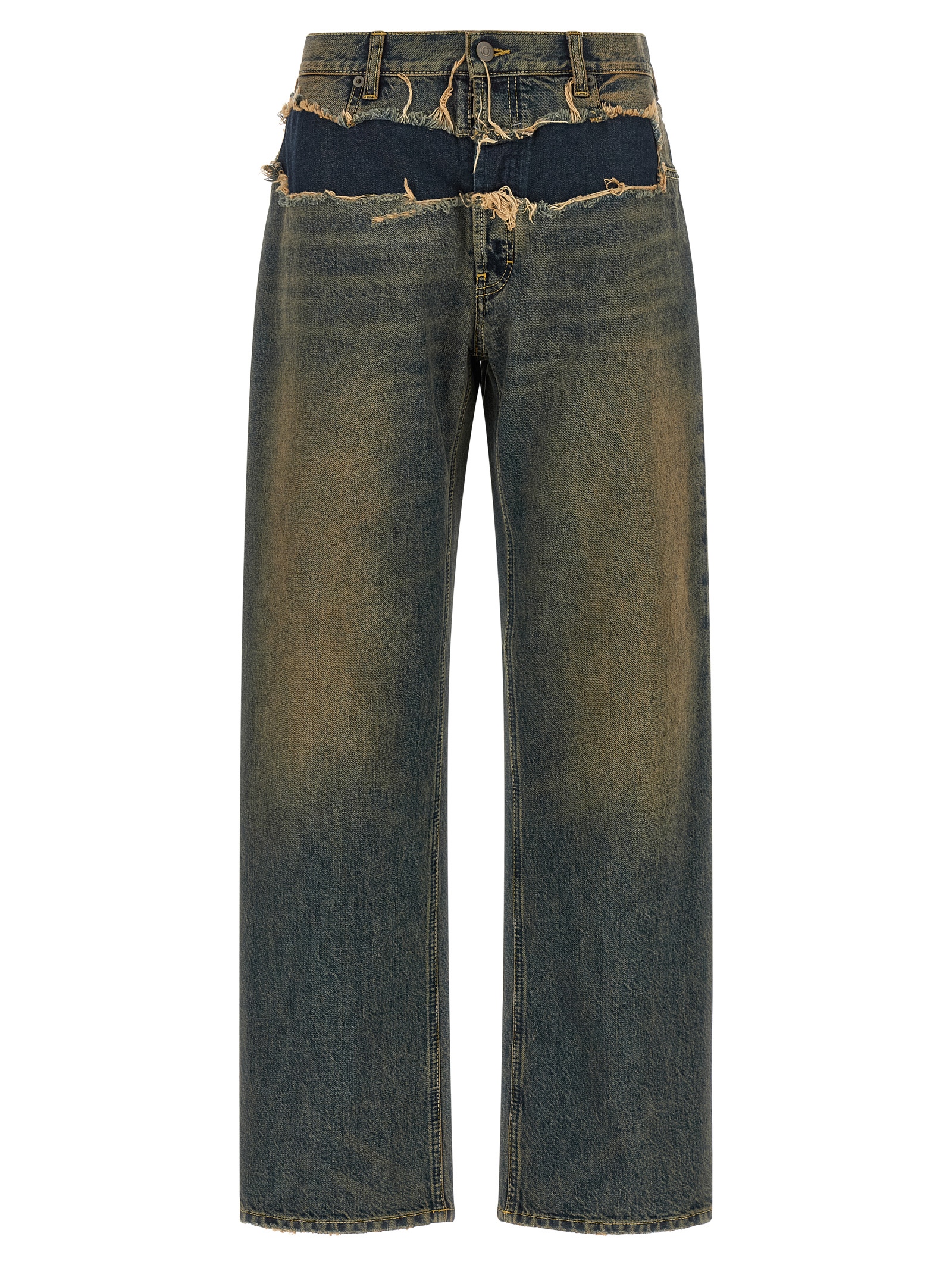Blue Cotton Straight-Leg Jeans