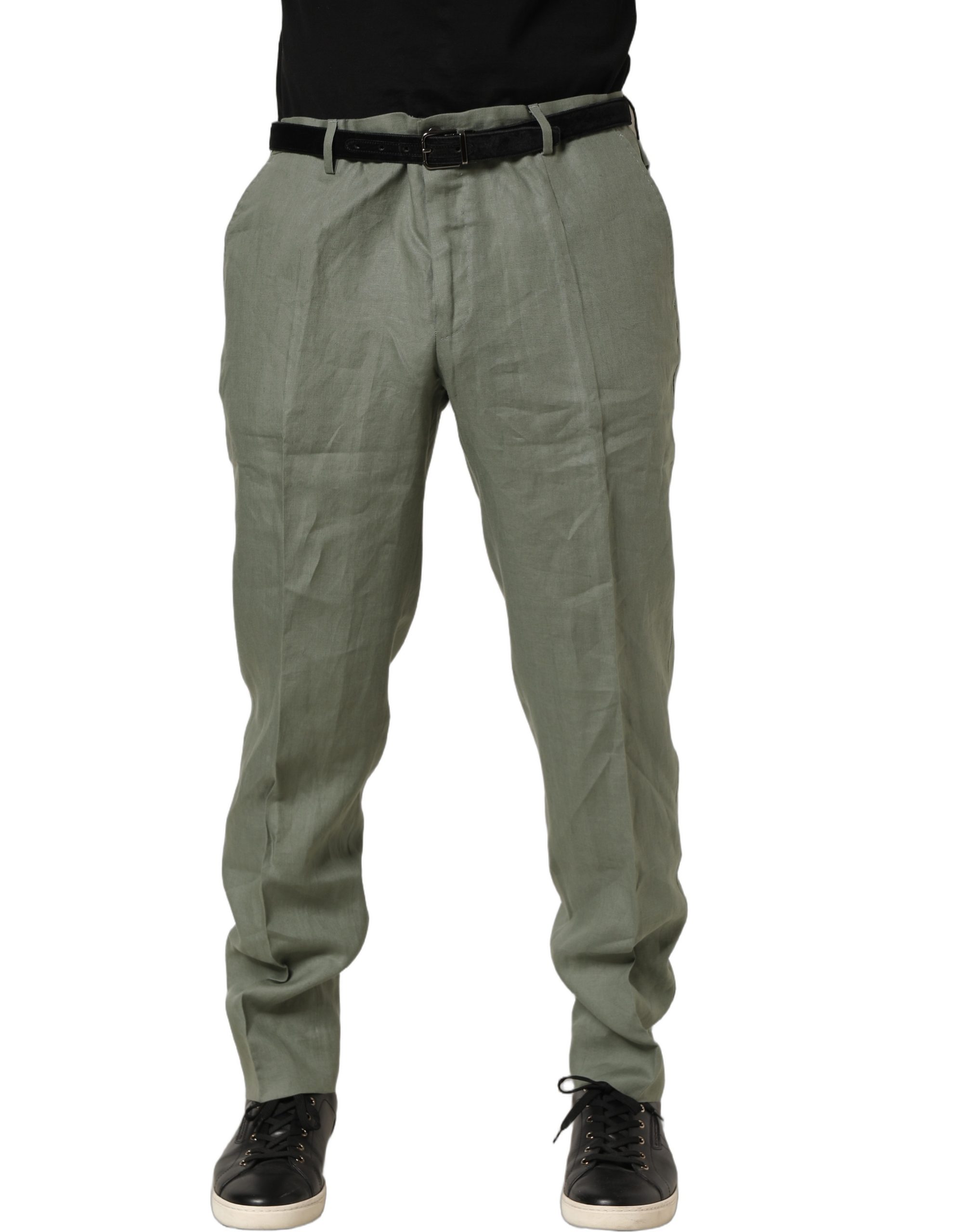 Gray Linen Tapered Men Dress Trouser Pants
