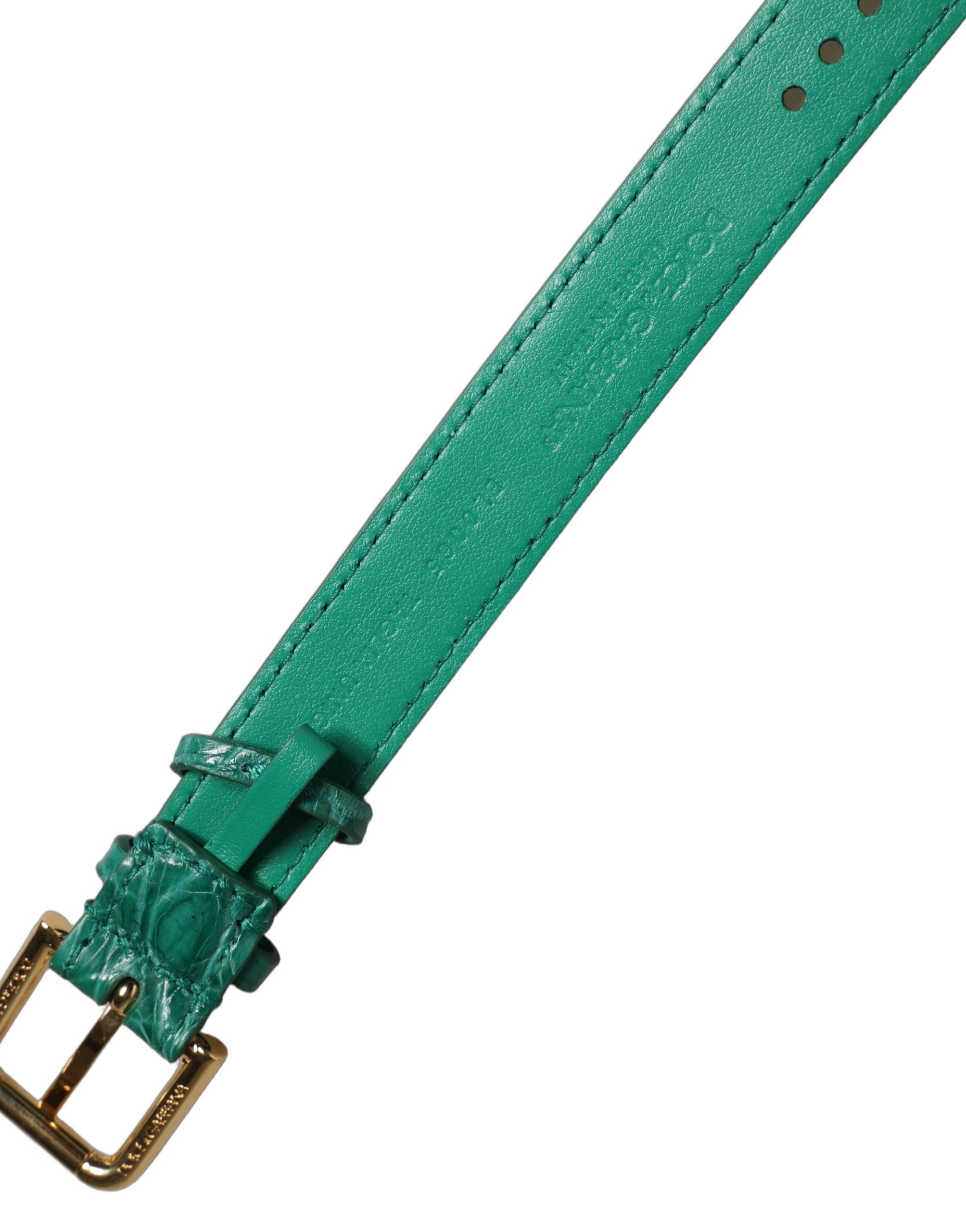 Dolce & Gabbana Dark Green Croc-Embossed Leather Gold Buckle Belt Bracelet