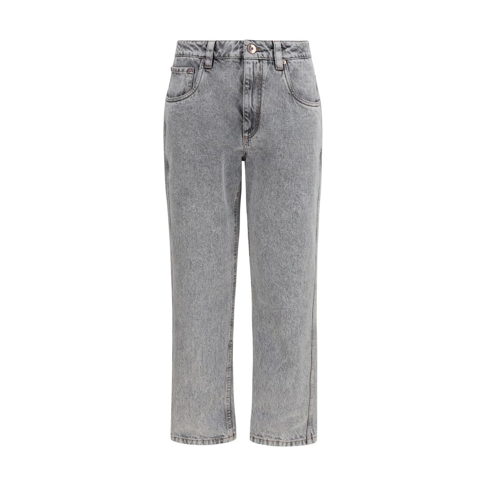 Gray Cotton Straight-Leg Jeans