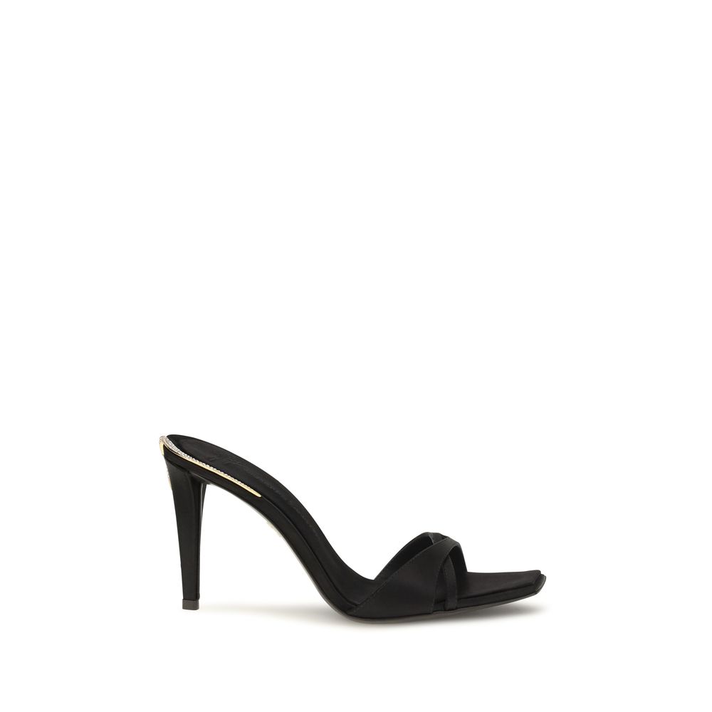 Black Viscose Stiletto Heel Sandals