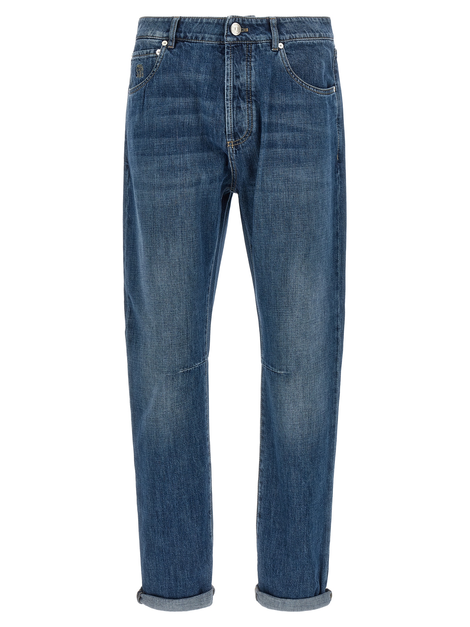 Blue Cotton Straight-Leg Jeans