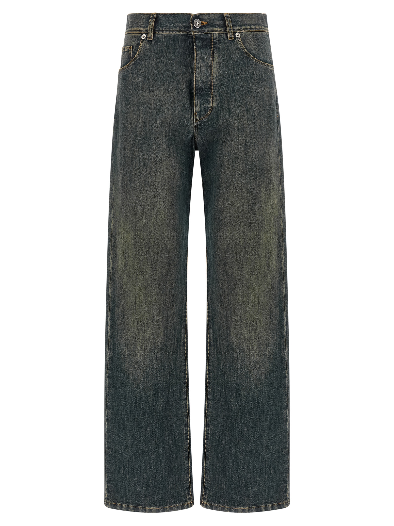 Blue Cotton Straight-Leg Jeans