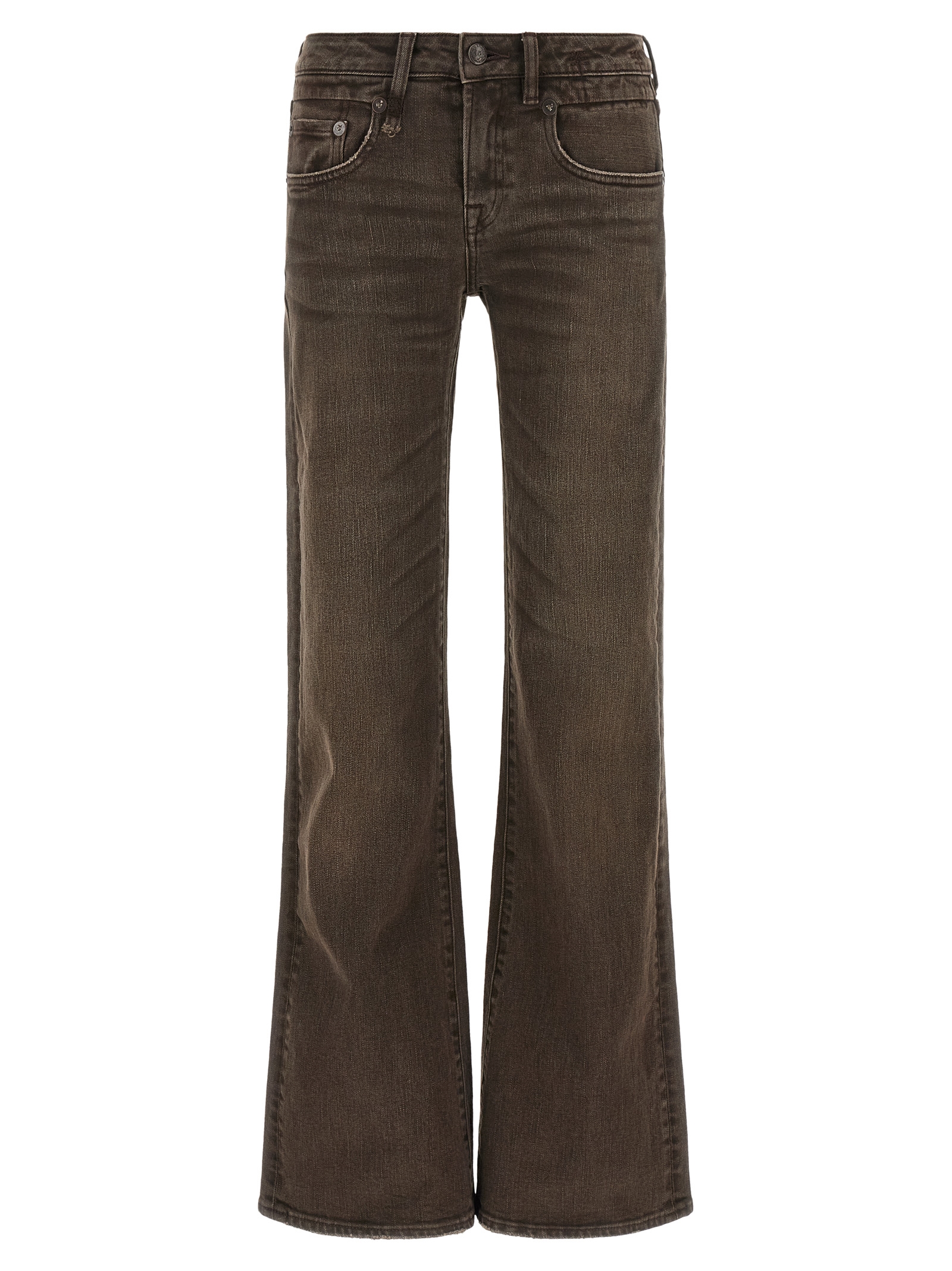 Brown Cotton Flared Jeans