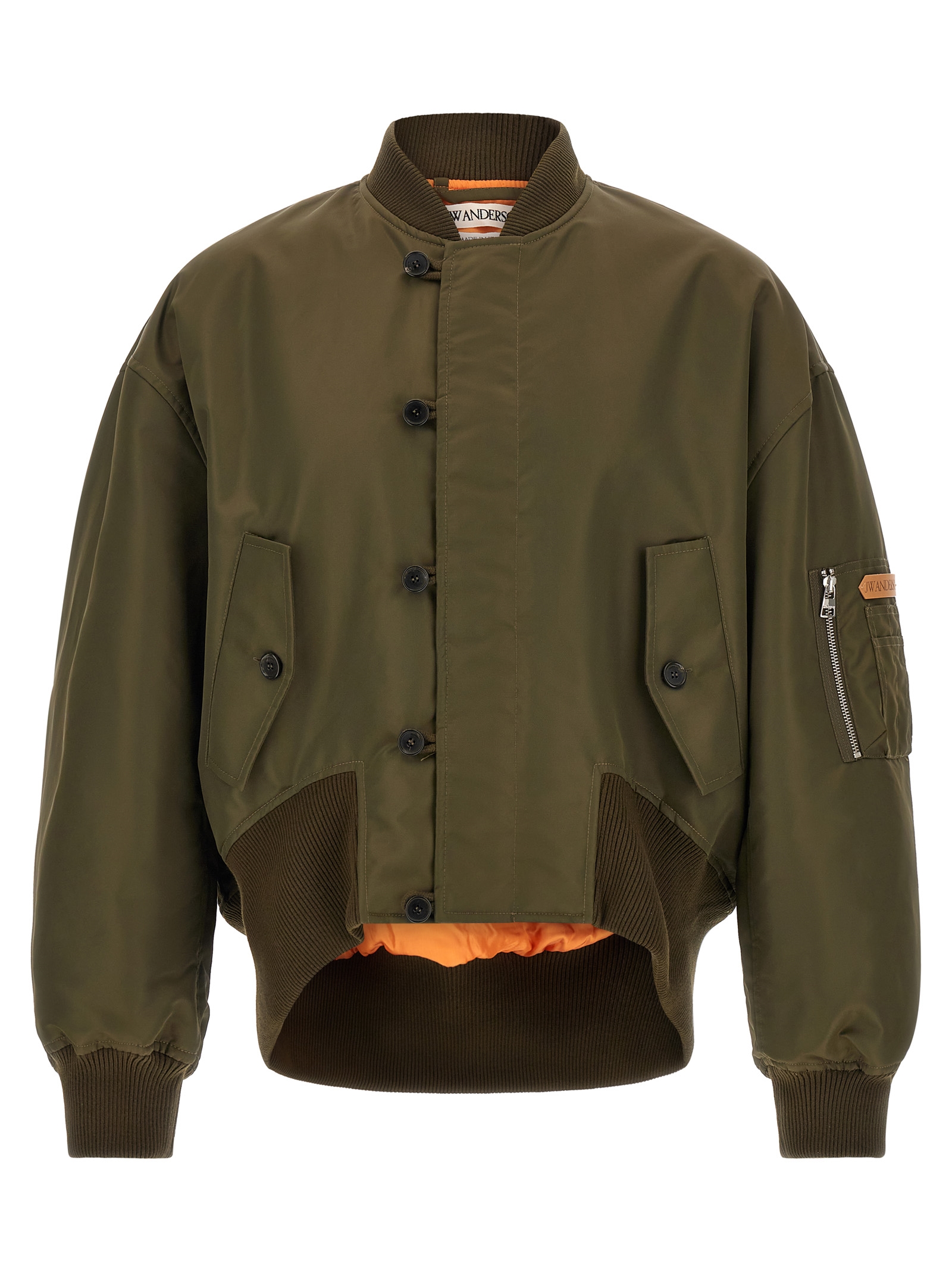 Oversized military green nylon bomber jacket