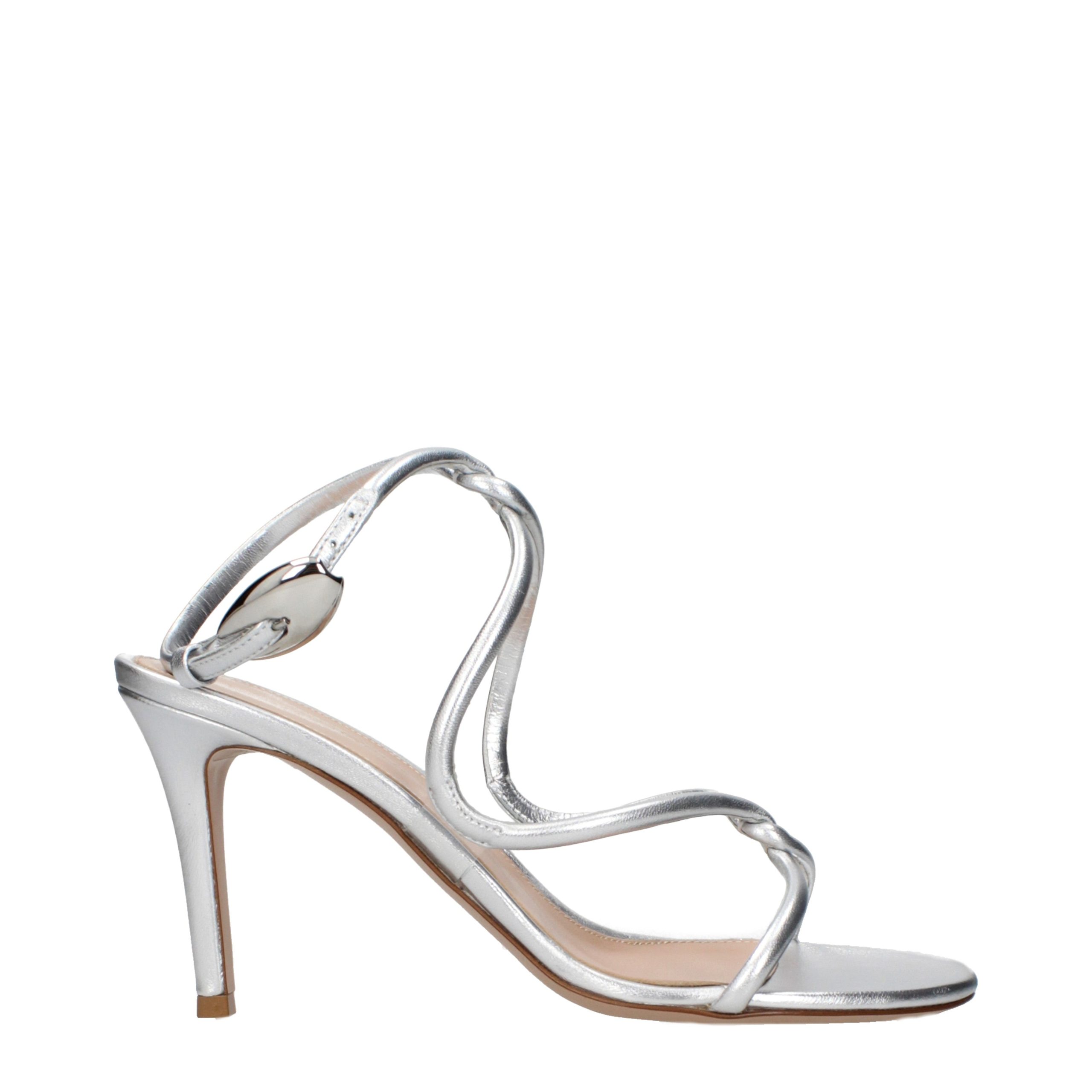 Gray Leather Stiletto Heel Sandals