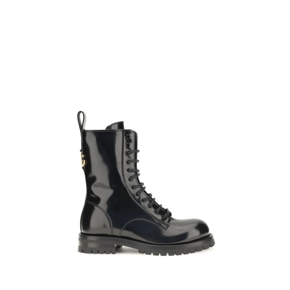 Black Calf Leather Bos Taurus Lace-Up Boots