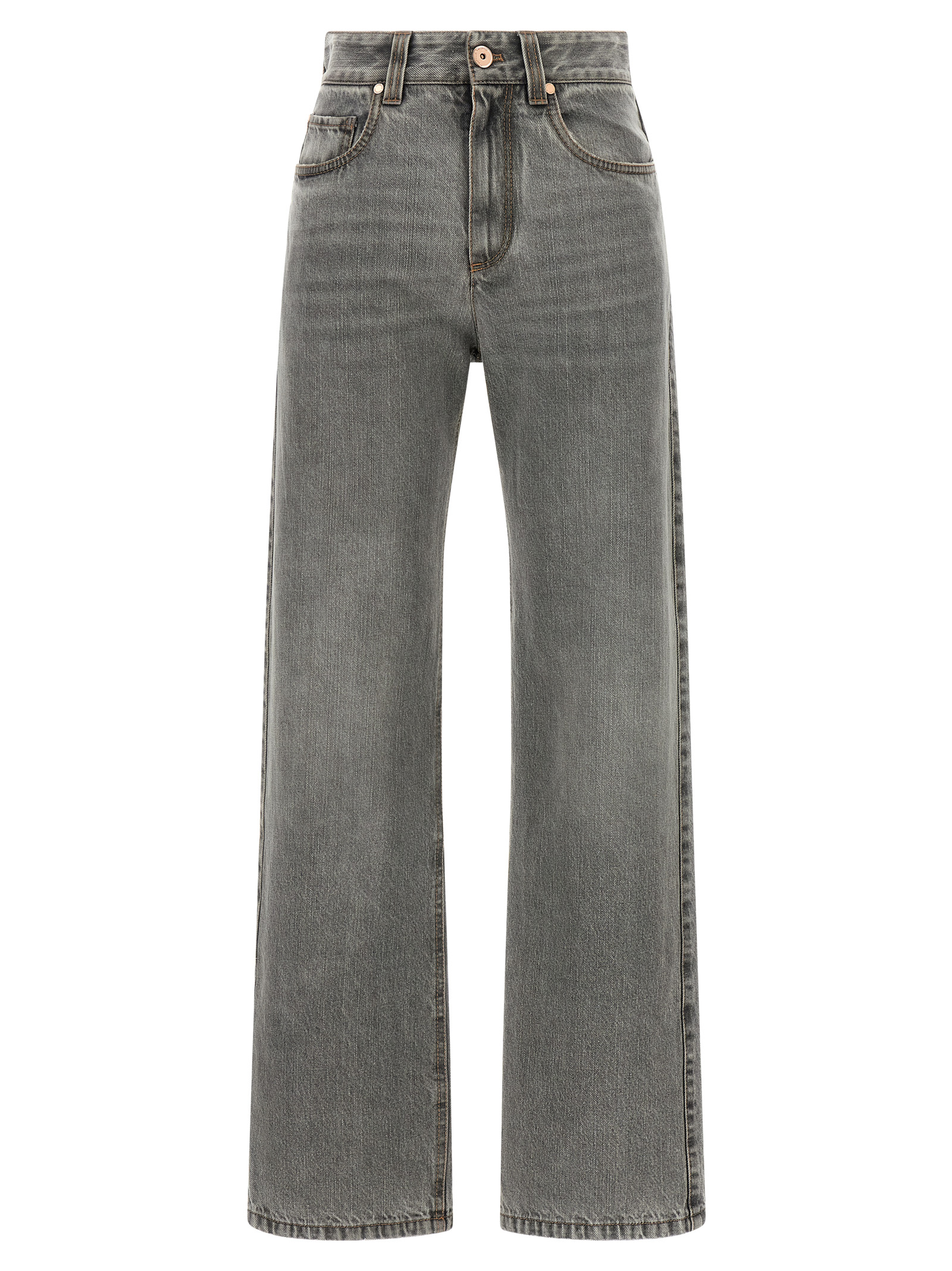 Gray Cotton Straight-Leg Jeans