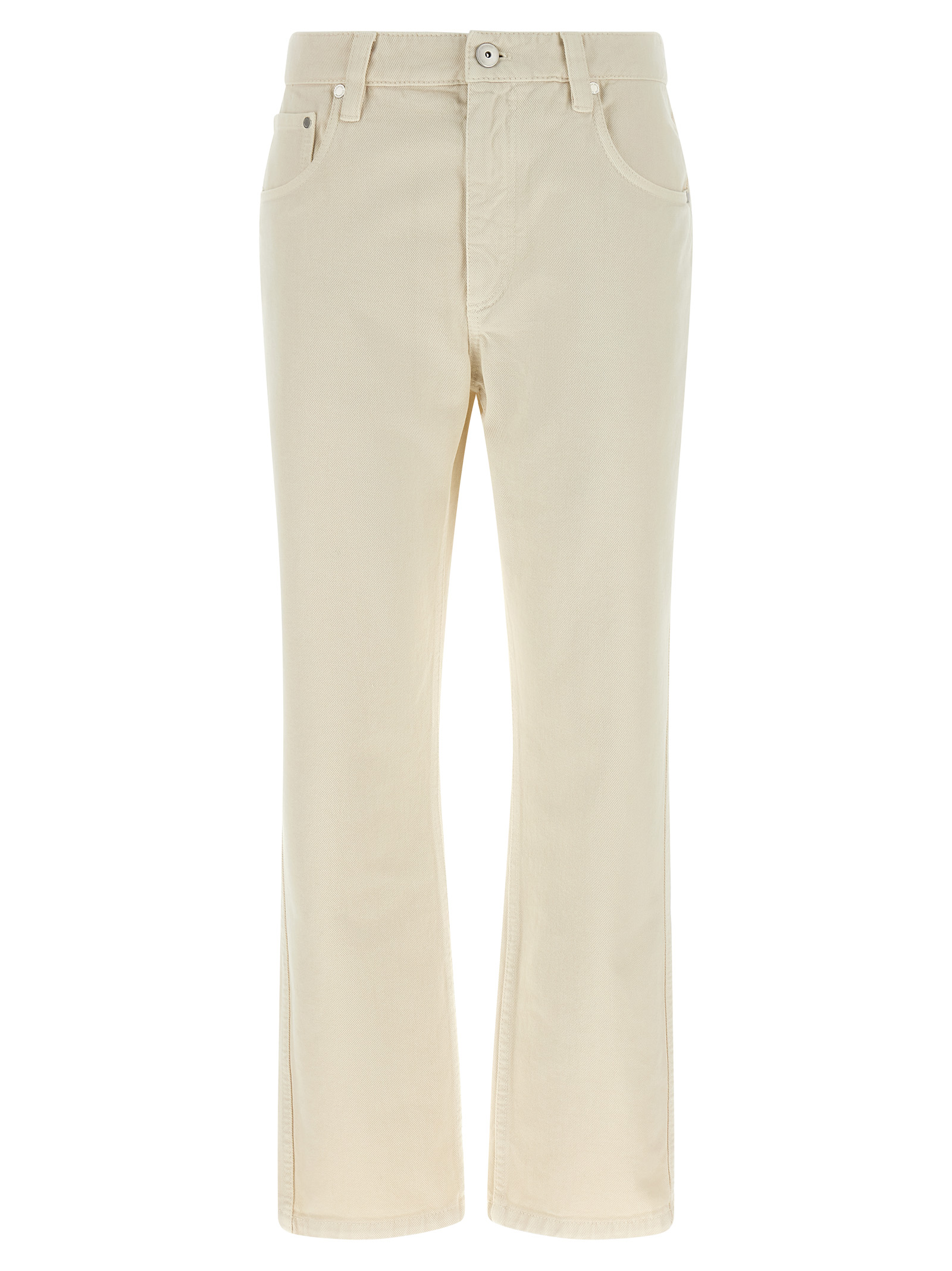 Beige Cotton Straight-Leg Jeans