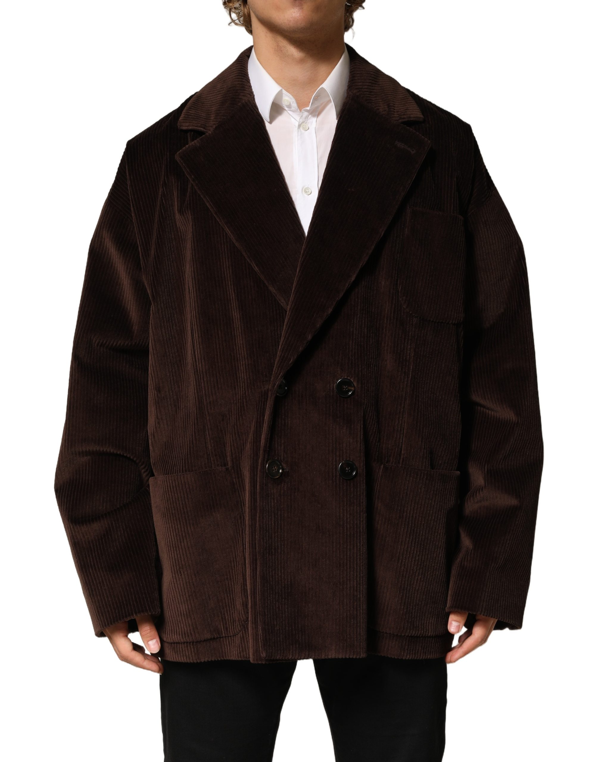 Dolce & Gabbana Brown Double Breasted Corduroy Blazer Jacket - IT56 | XXL