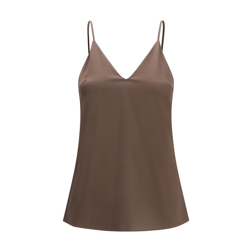Brunello Cucinelli Brown Silk Sleeveles Women's T-Shirt