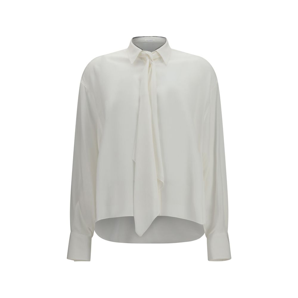 Brunello Cucinelli White Silk Dress Women's Shirt