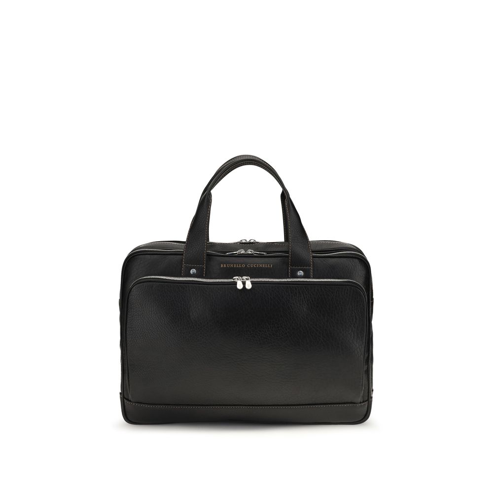 Brunello Cucinelli Black Calf Leather Bos Taurus Men's Handbag