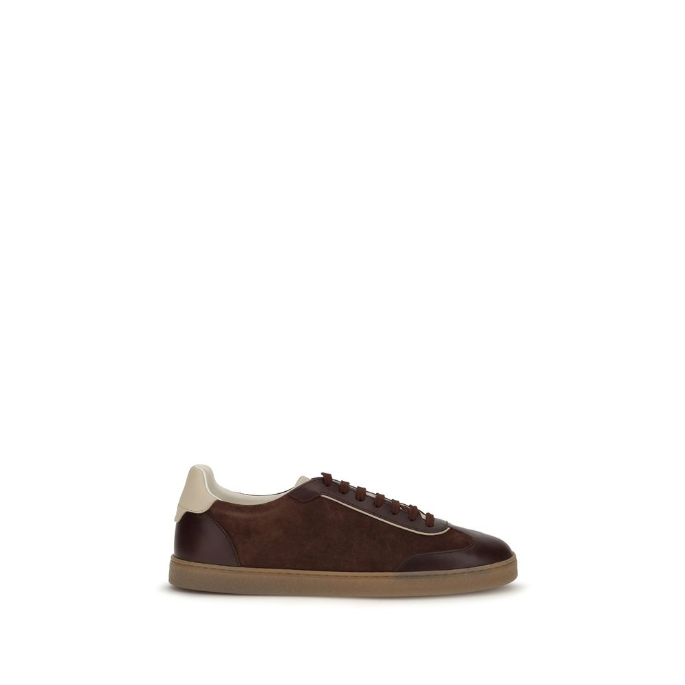 Brunello Cucinelli Bordeaux Calf Leather Bos Taurus Low Top Men's Sneakers