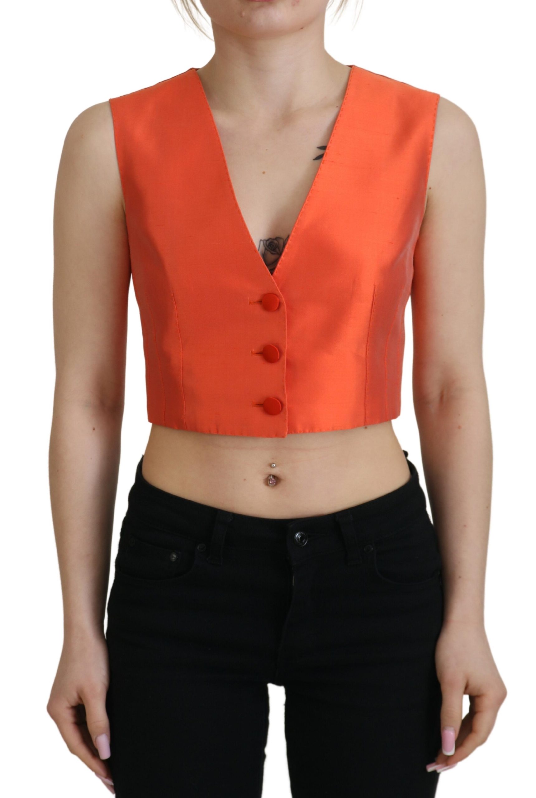 Dolce & Gabbana Elegant Orange Silk Women's Waistcoat