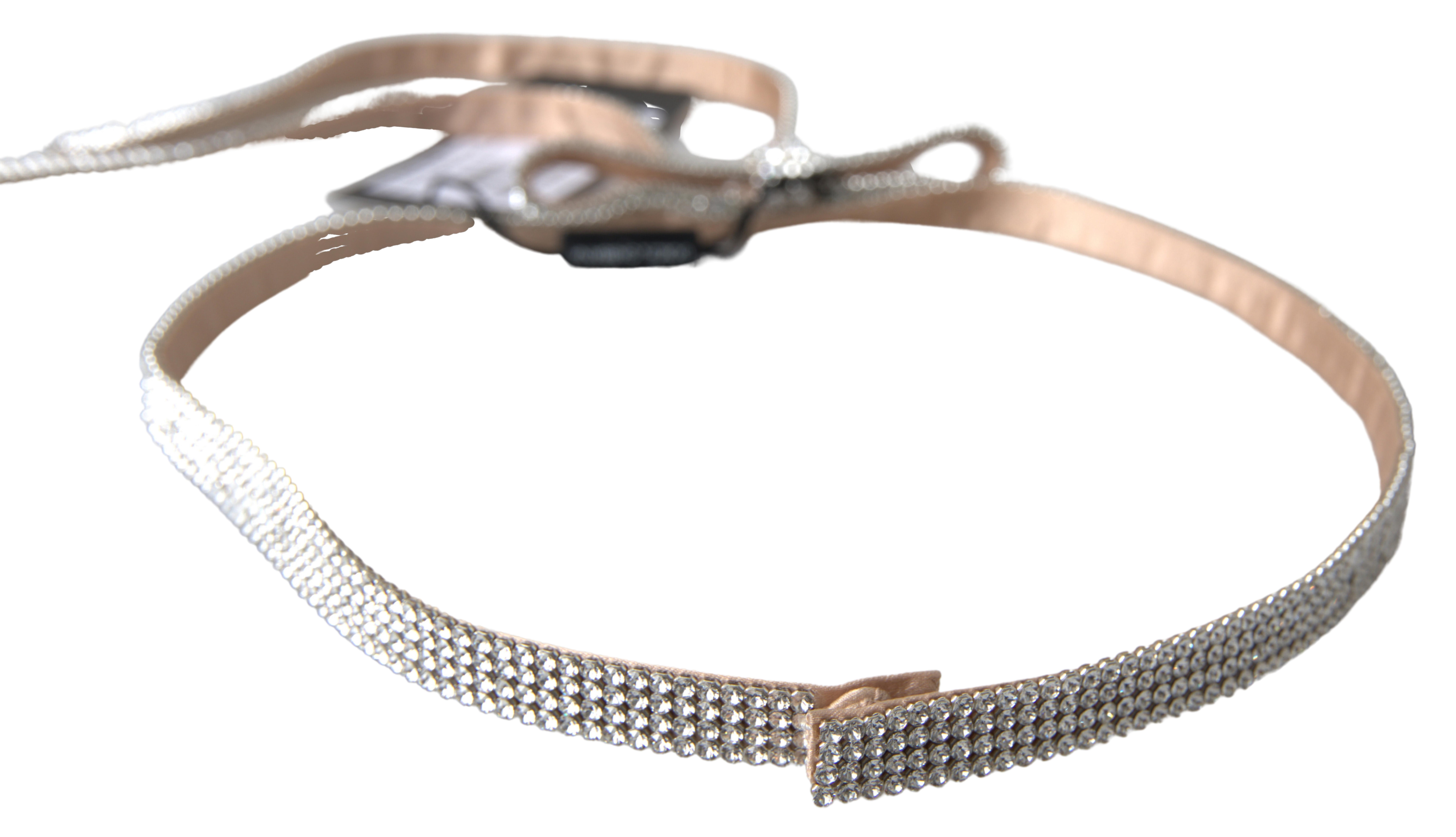 Dolce & Gabbana Beige Silk Clear Crystal Bow Waist Women's Belt Authentic - Picture 2 of 3