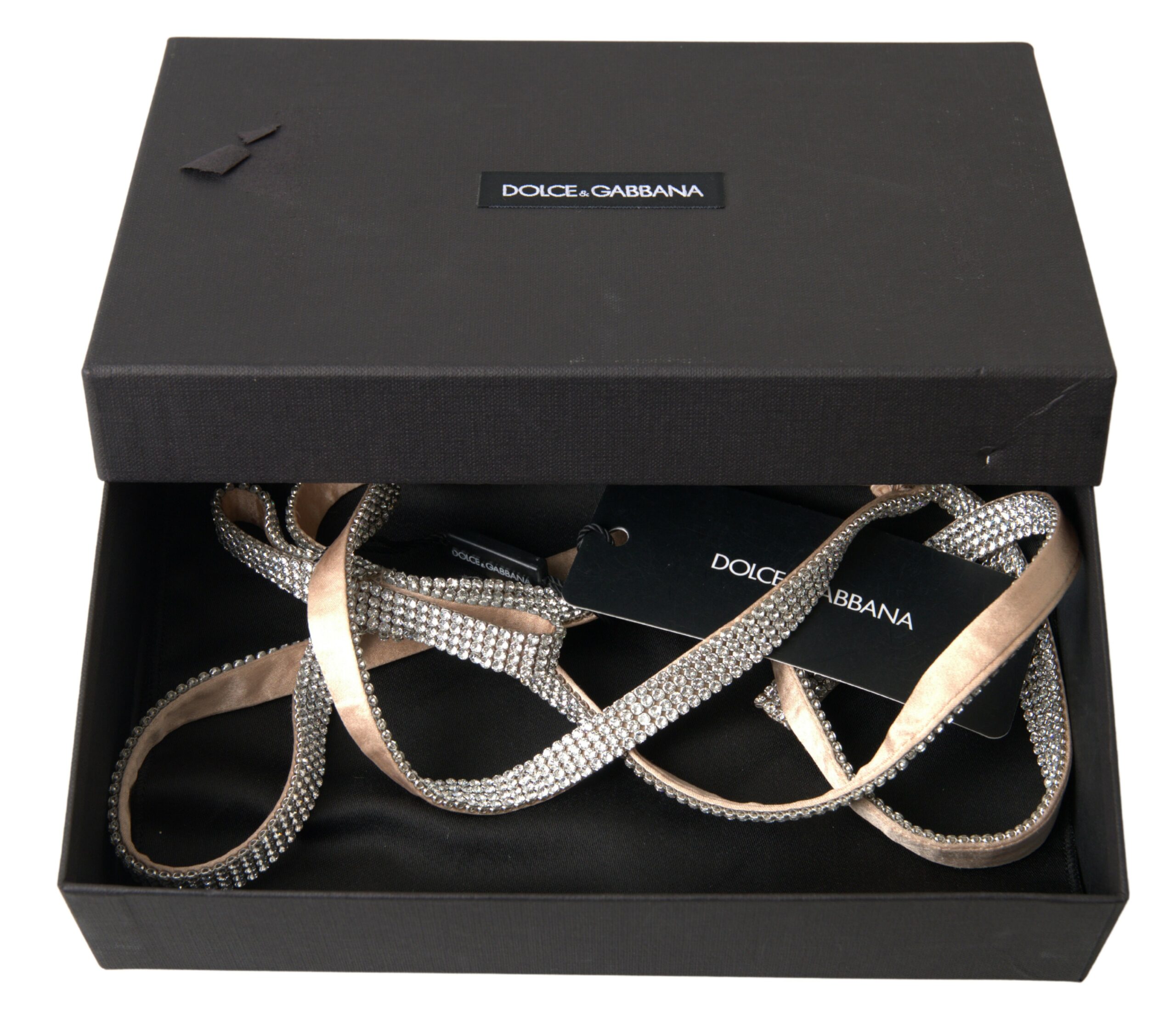 Dolce & Gabbana Beige Silk Clear Crystal Bow Waist Women's Belt Authentic - Picture 3 of 3