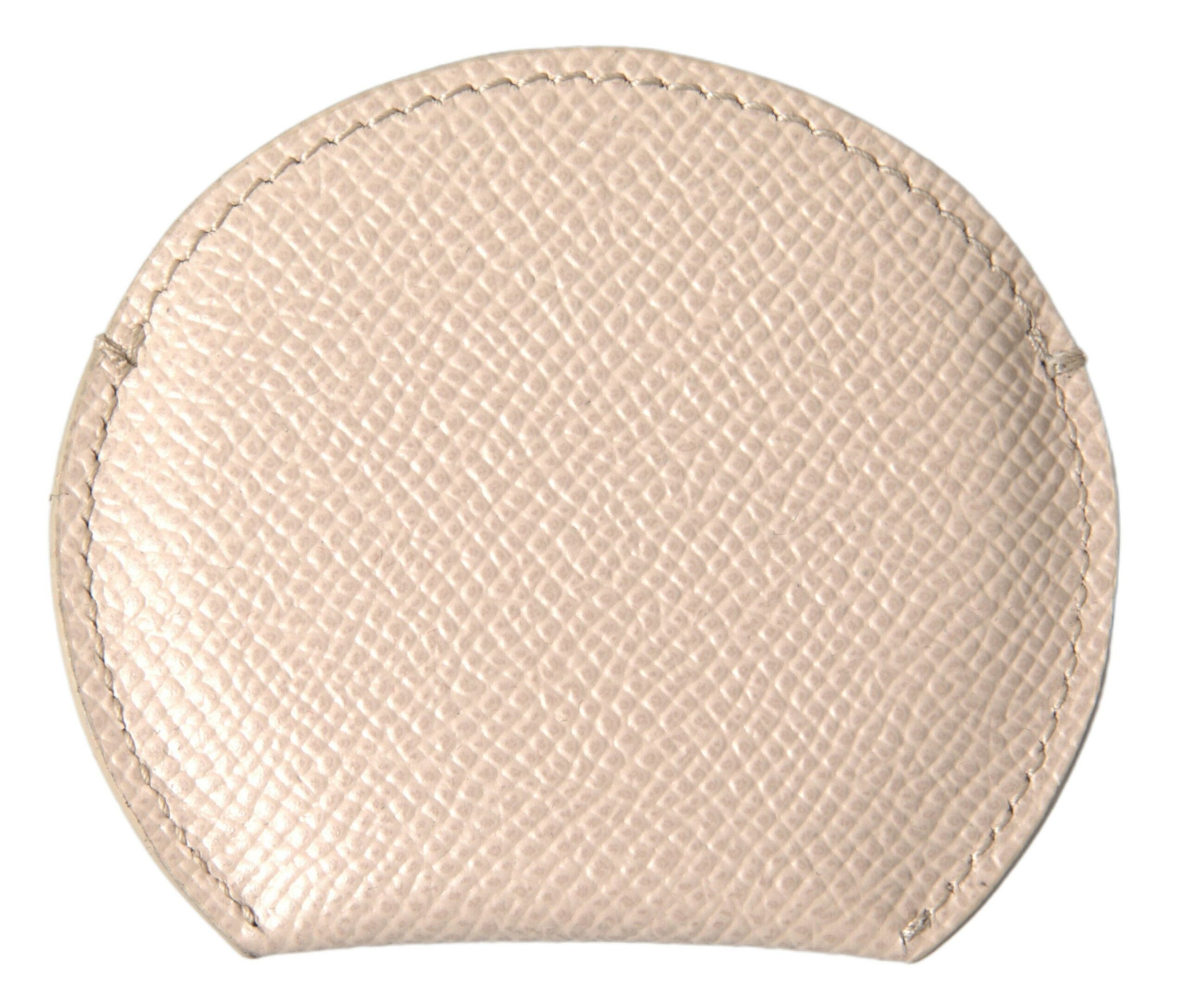 Dolce & Gabbana Beige Calfskin Leather Round Logo Hand Mirror Holder Accessory - Women