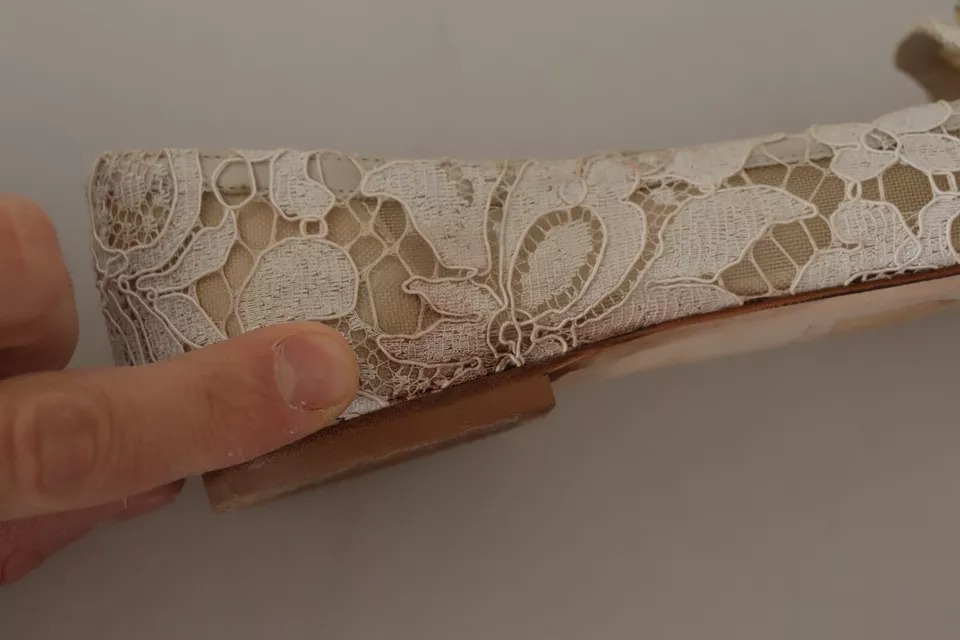 Beige Lace Crystal Ballet Flats Loafers Shoes