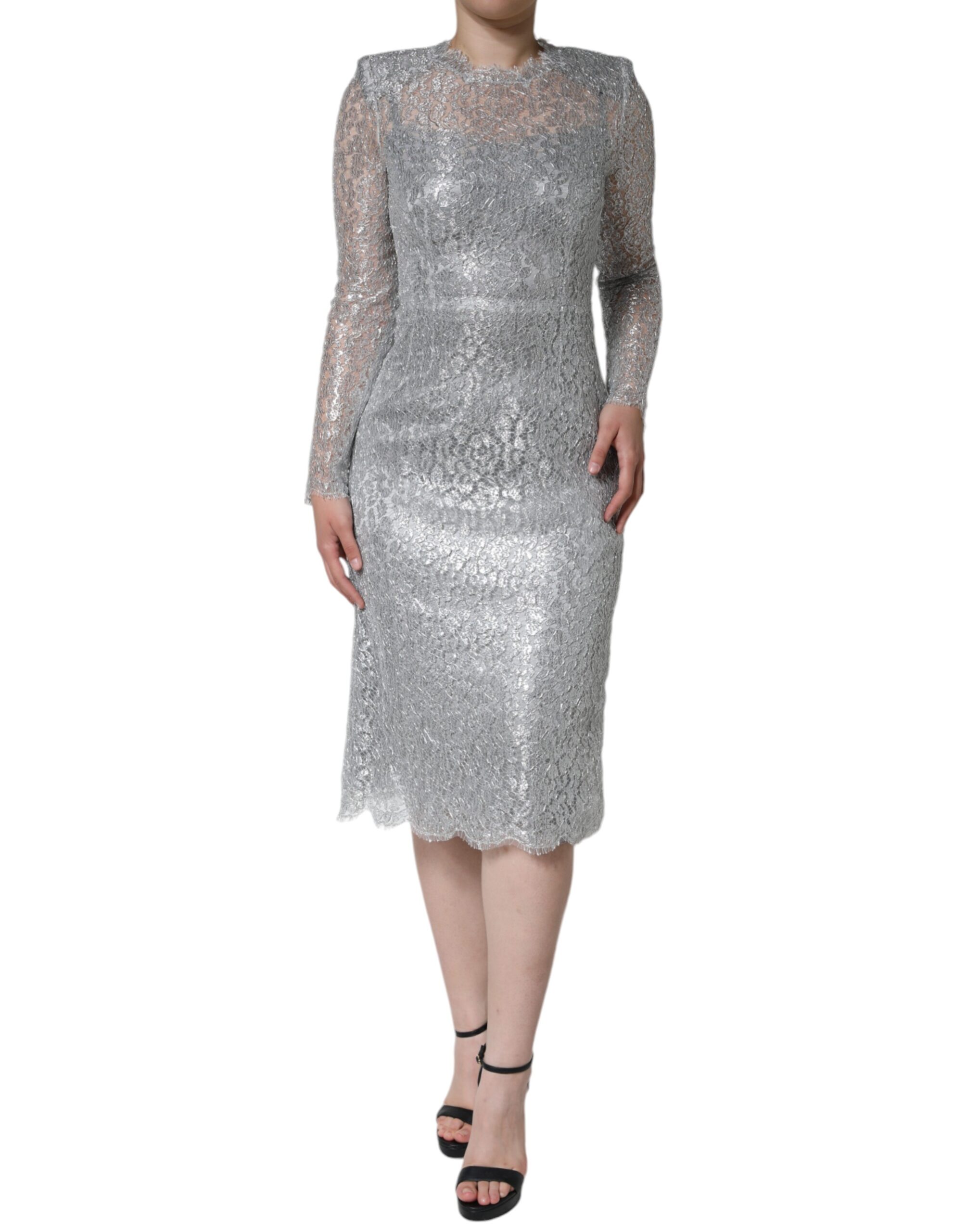 VIP【送料関税込】DOLCE&GABBANA LACE FLORAL SHEATH DRESS Calf-length floral lace sheath dress with contrasting lining