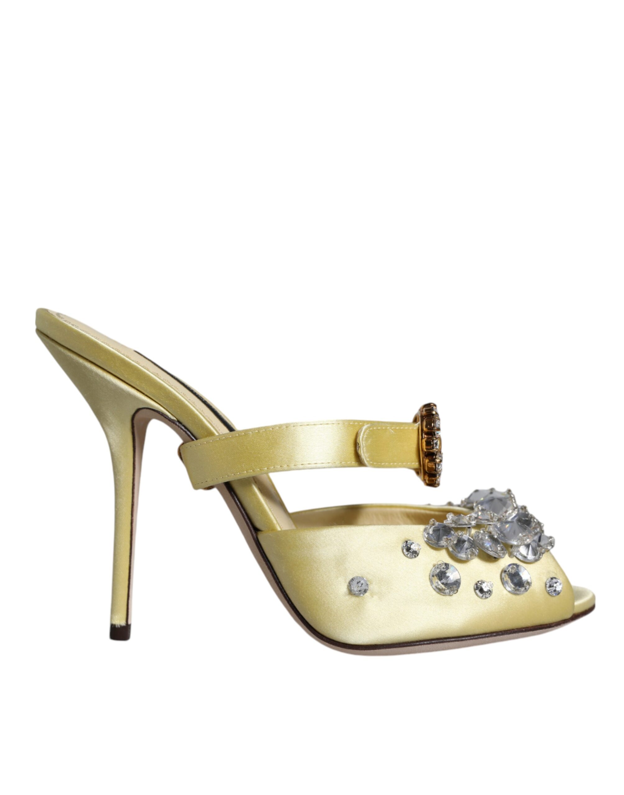 Dolce & Gabbana Yellow Mary Janes Satin Crystal Sandals