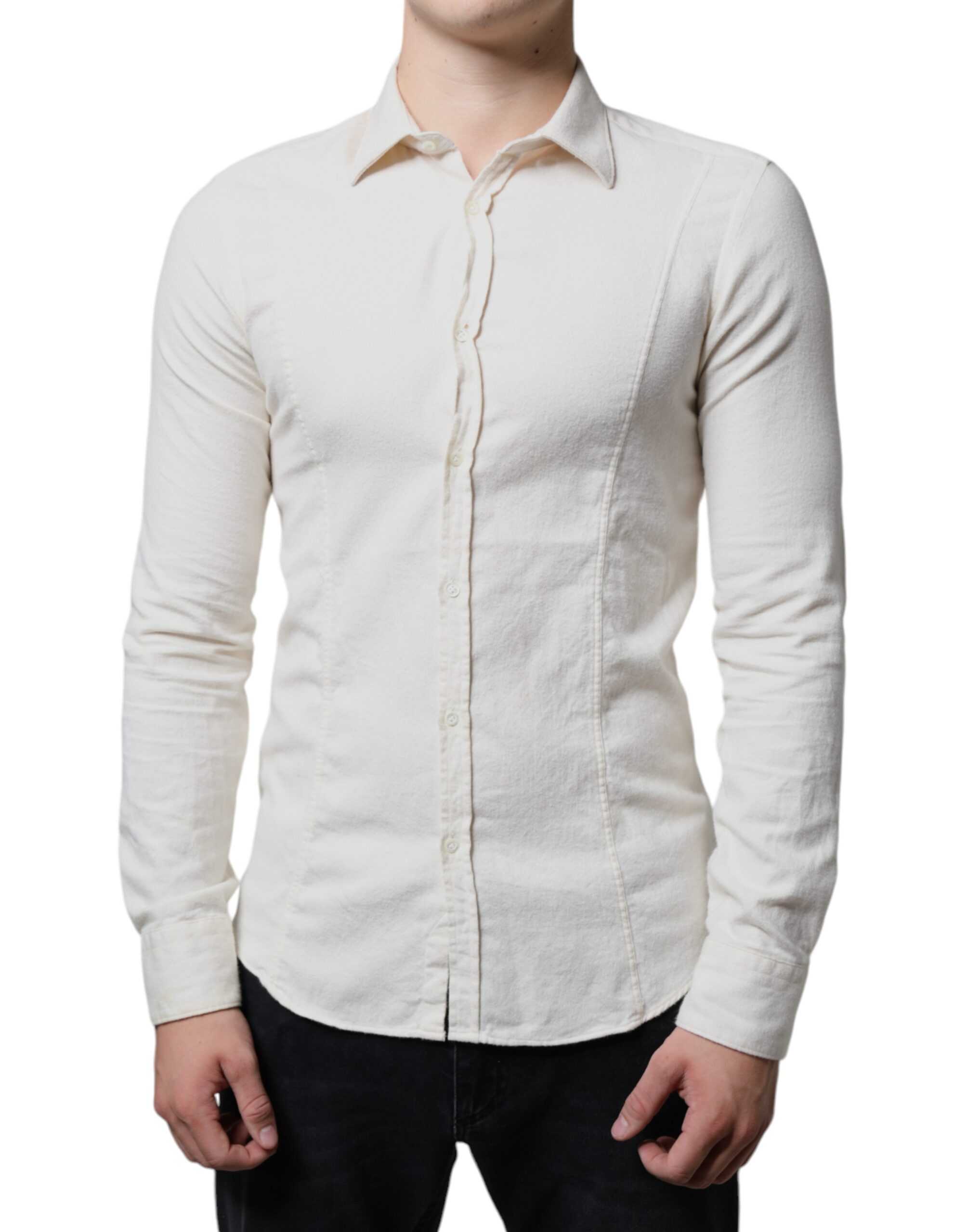 AGLINI Off White Cotton Collared Men Formal Dress Men's Shirt (Pre-Owned)