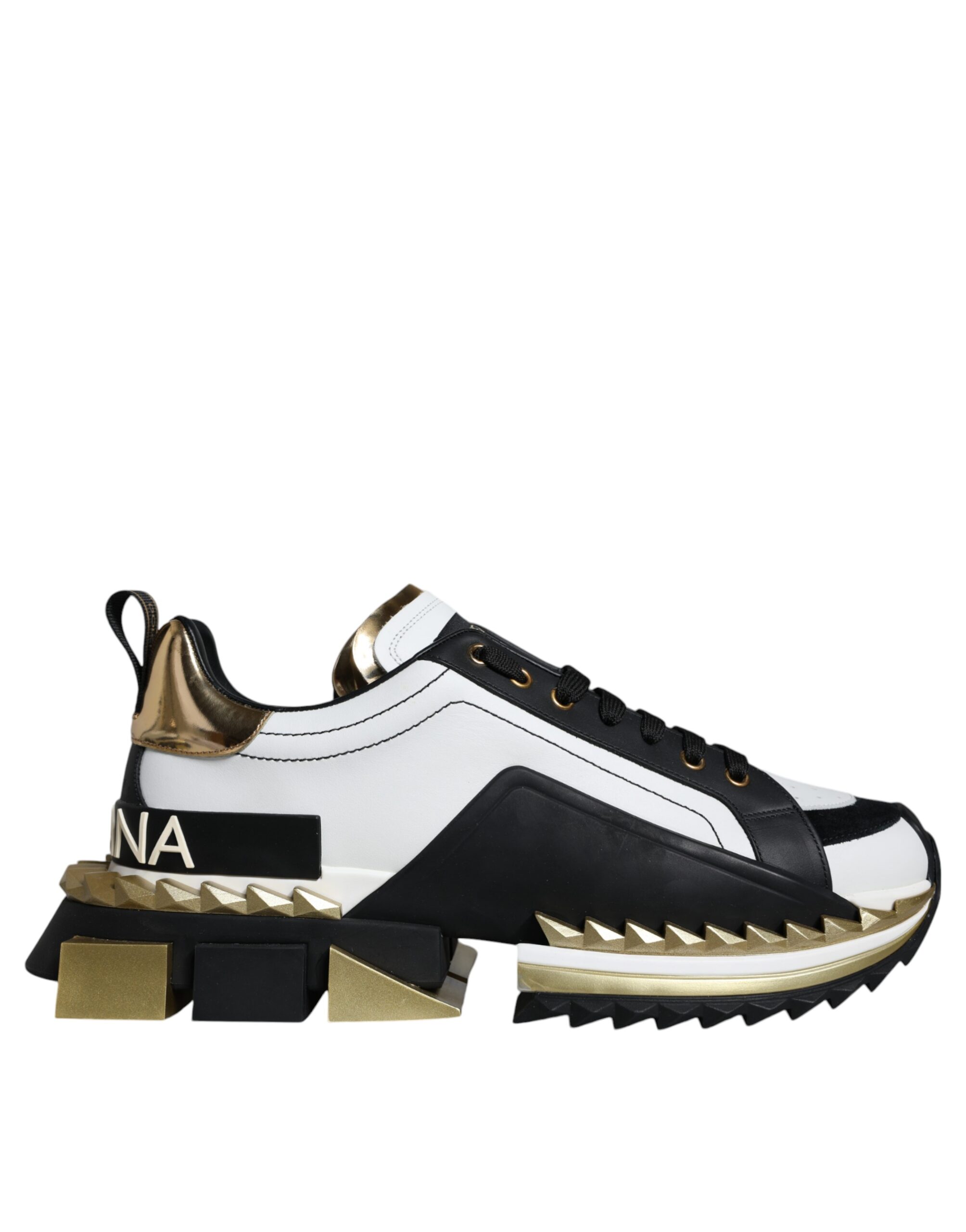 Dolce & Gabbana White Gold Black Leather SUPER KING Sneakers