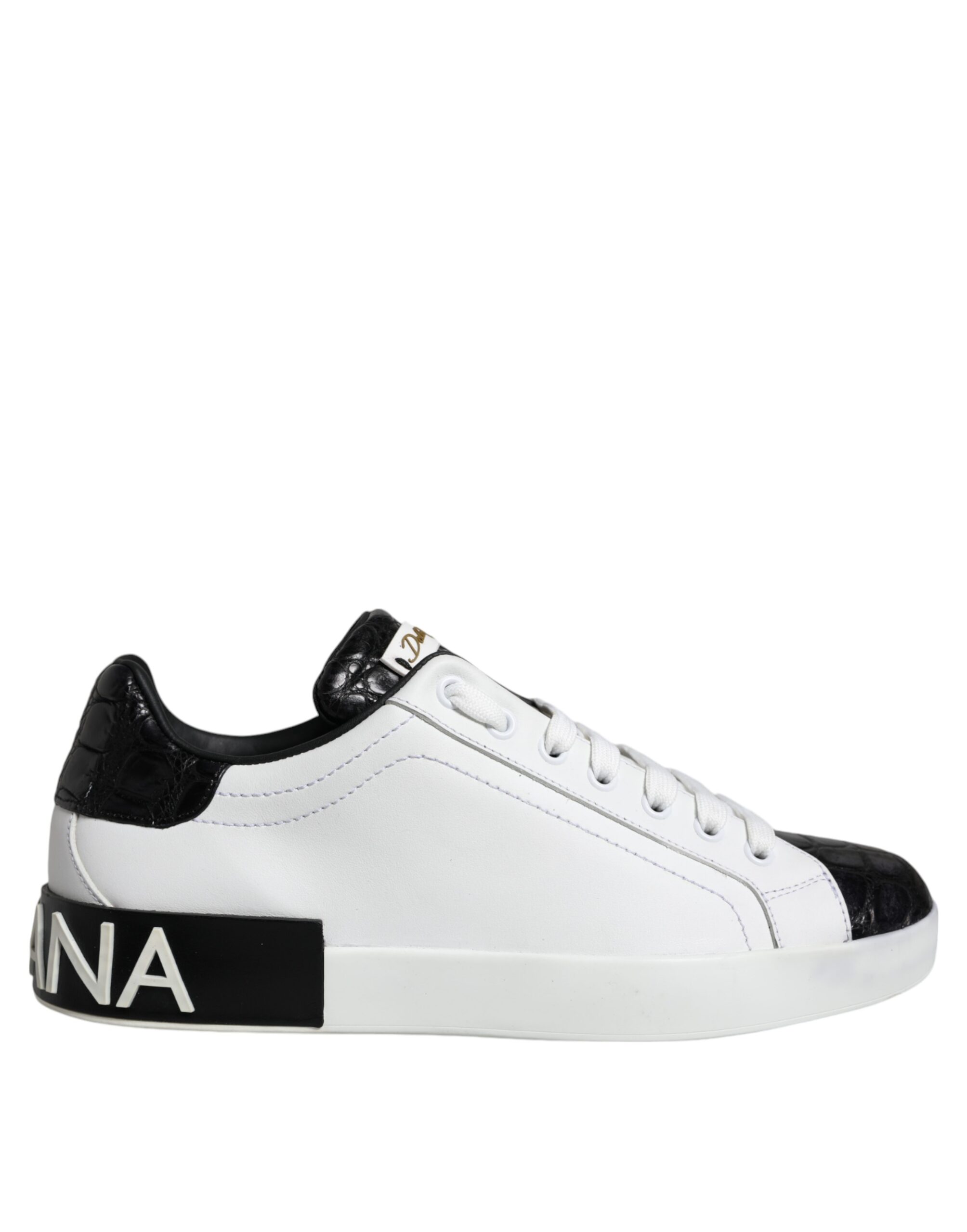 DOLCE&GABBANA PORTOFINO ロゴ ブラックレザー スニーカー*黒x白 Dolce & Gabbana Black Leather Logo Portofino Sneaker Men's